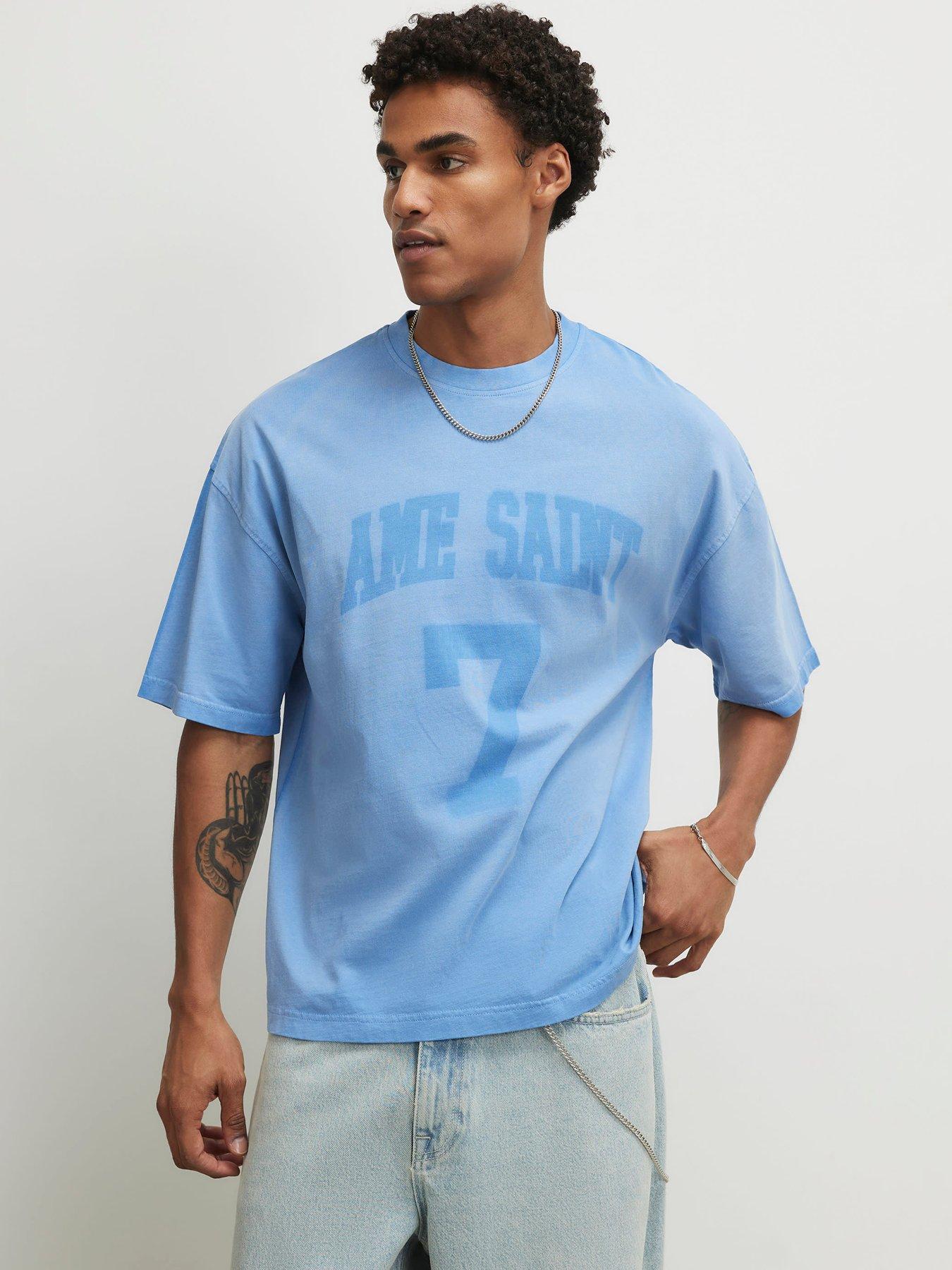 River Island Short Sleeve Ame Saint 7 T-Shirt - Blue