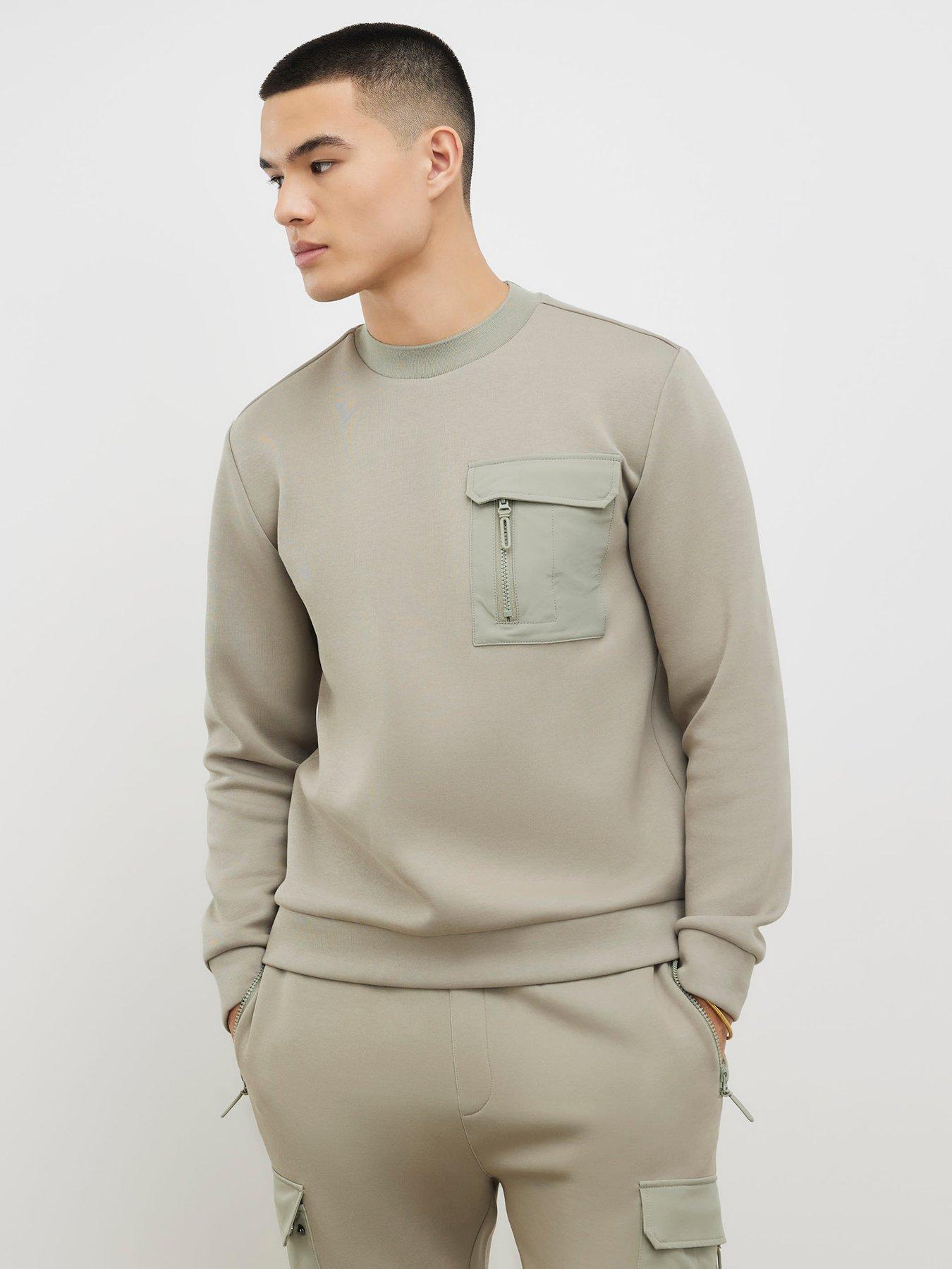 river-island-slim-nylon-pocket-long-sleeve-crew-sweatshirt-greenfront