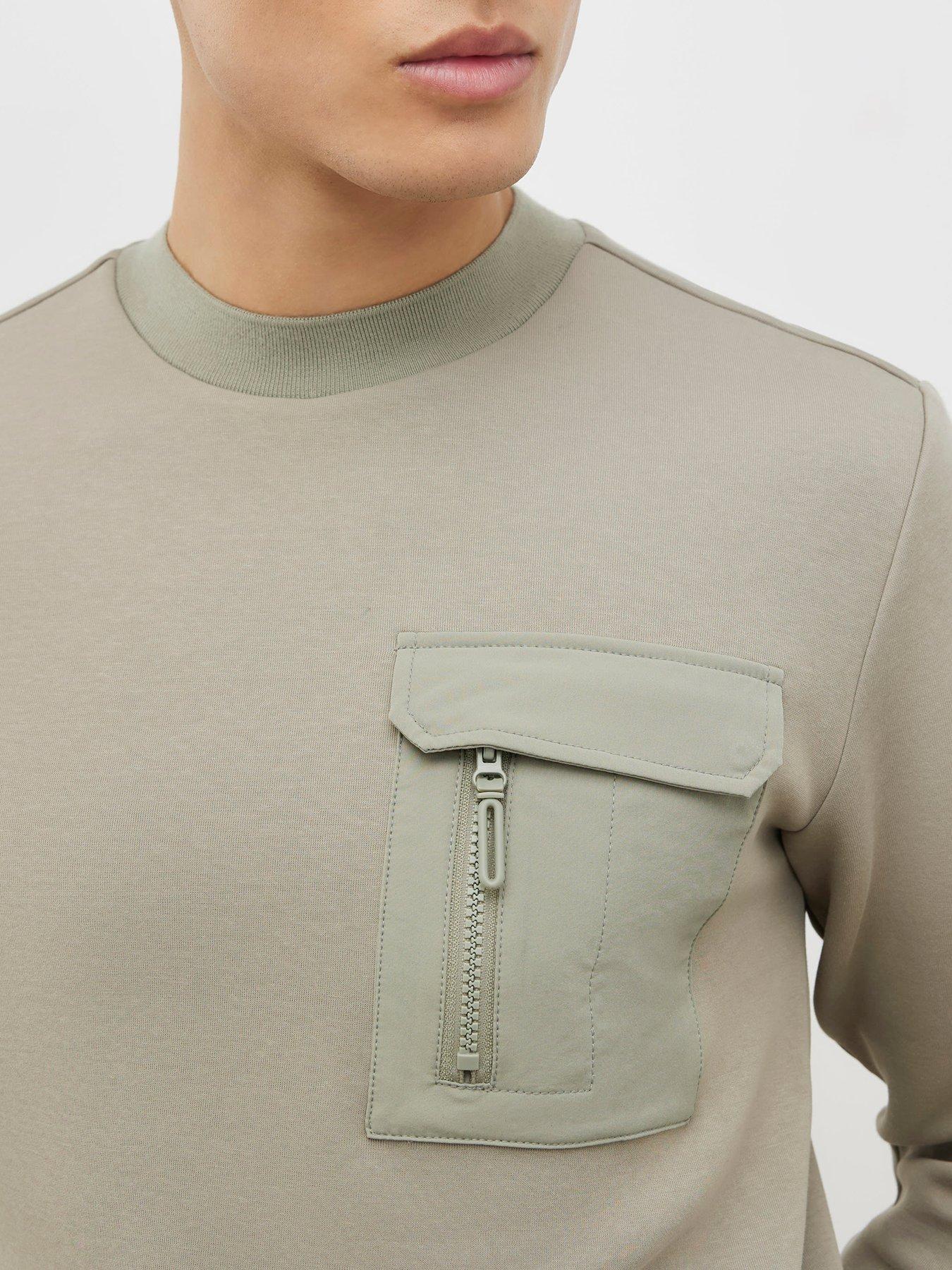river-island-slim-nylon-pocket-long-sleeve-crew-sweatshirt-greenoutfit