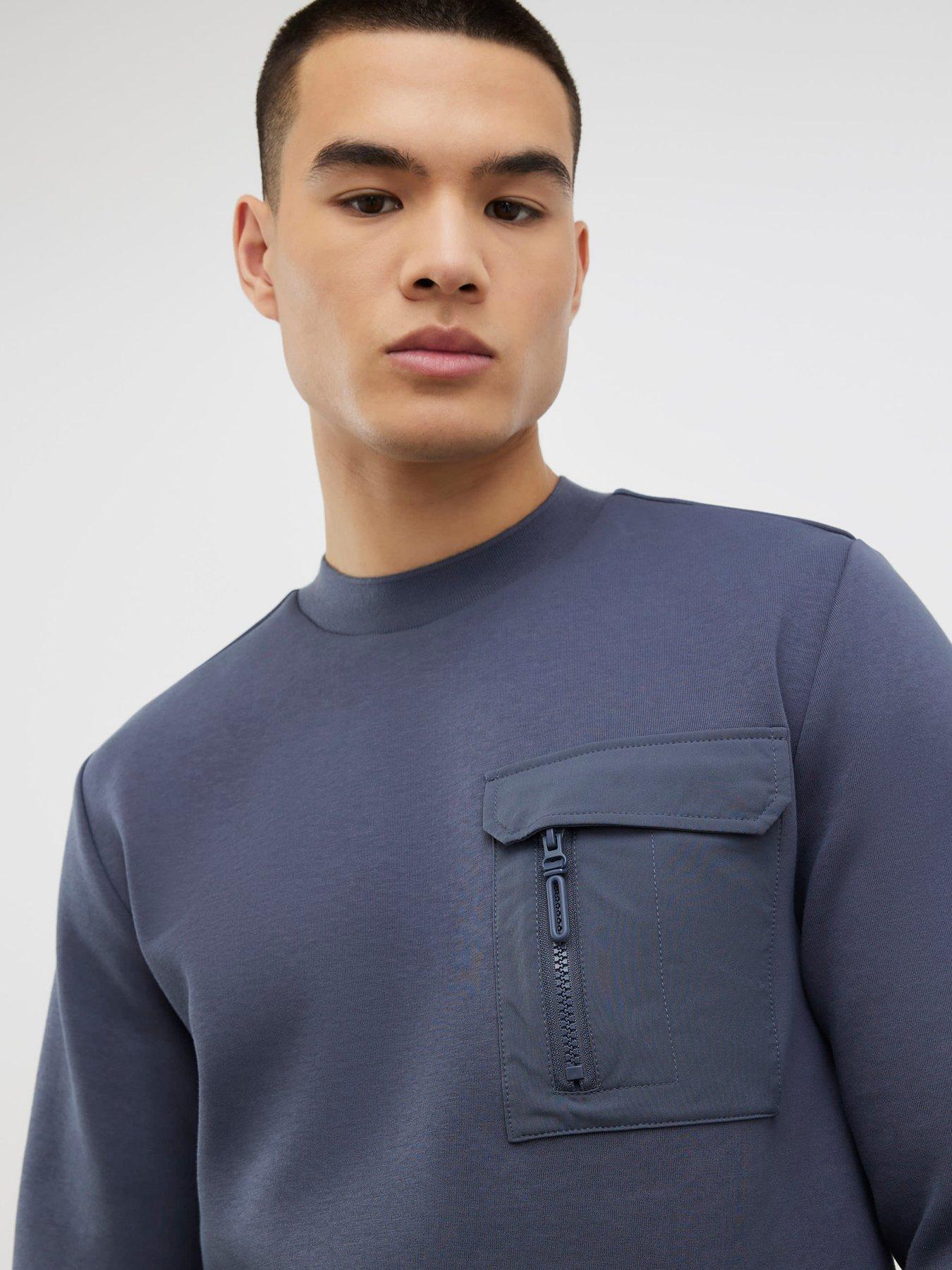 river-island-slim-nylon-pocket-long-sleeve-crew-sweatshirt-greyoutfit
