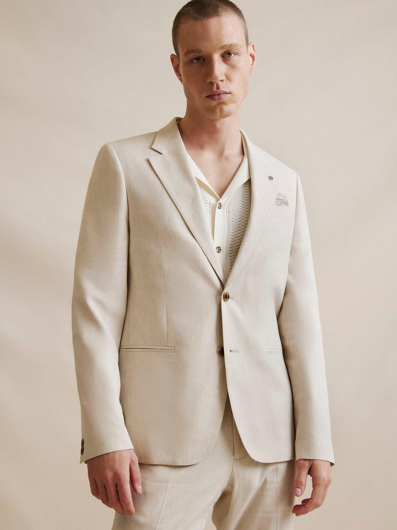 River Island Linen Blend Slim Suit Blazer - Grey