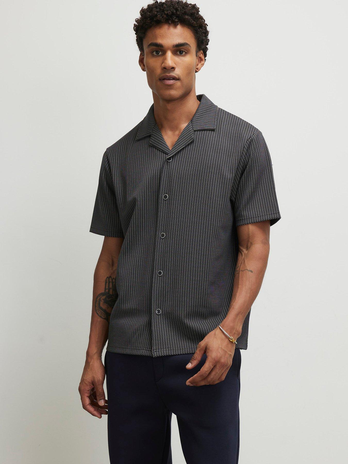 River Island Check Jacquard Short Sleeve Shirt - Black