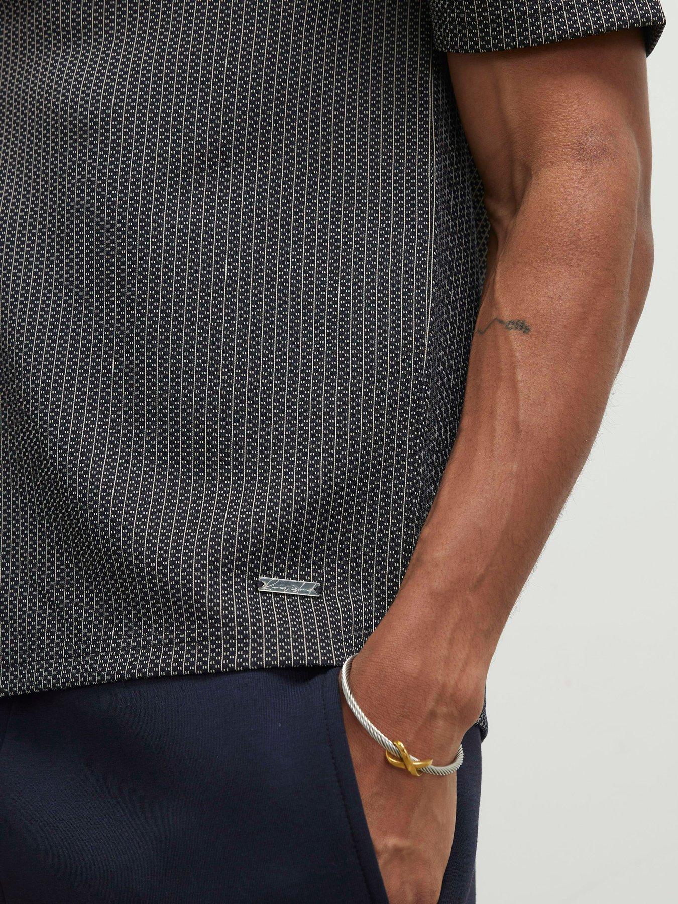 Image 4 of 6 of River Island Check Jacquard Short Sleeve Shirt - Beige