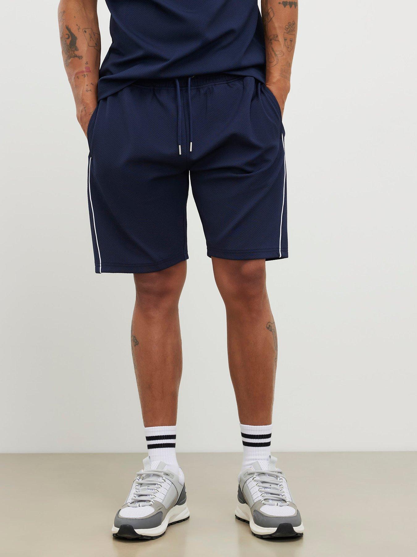 river-island-slim-textured-tipped-shorts-navyfront