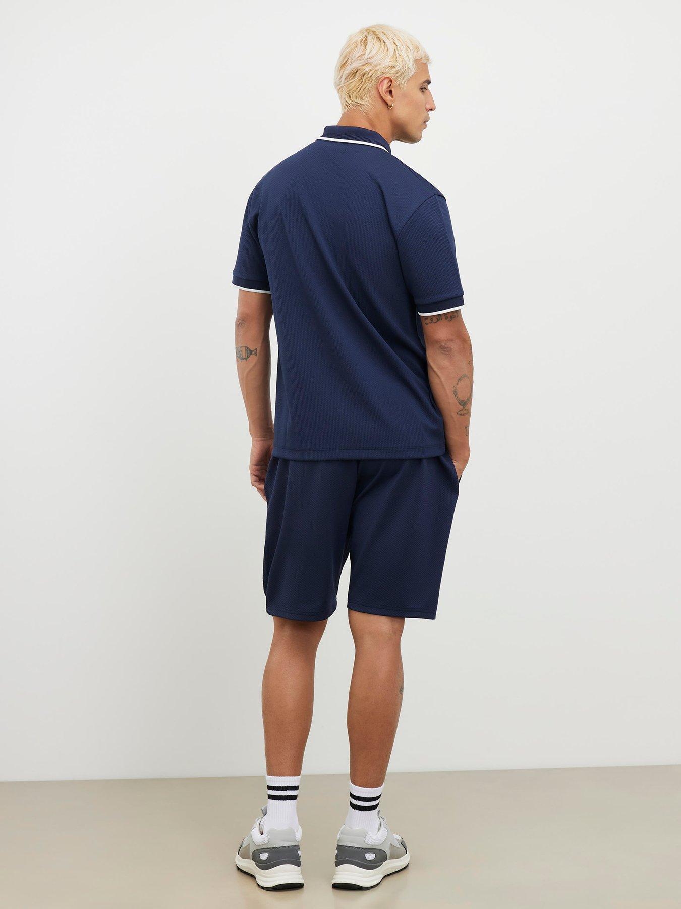 river-island-slim-textured-tipped-shorts-navystillFront