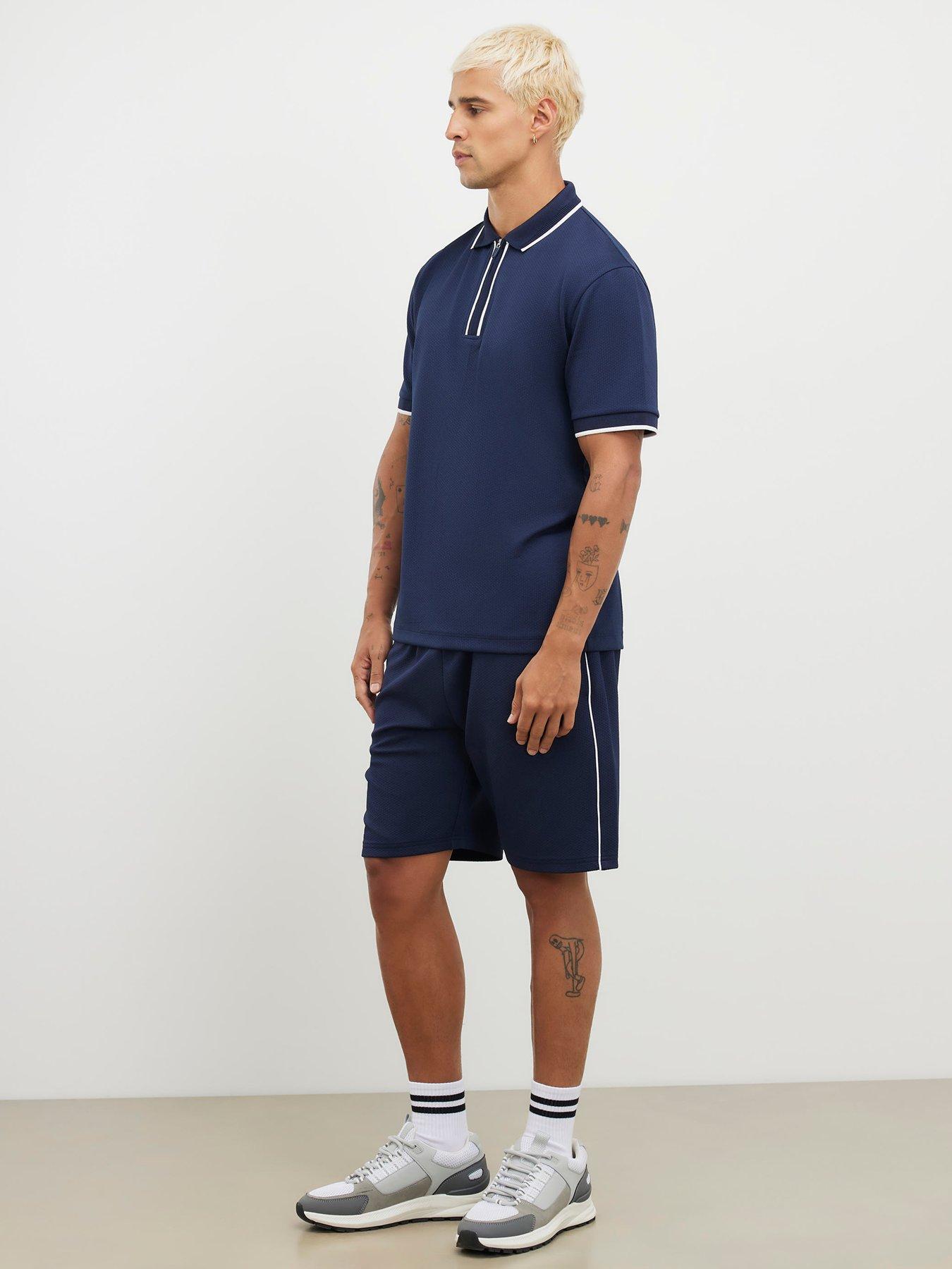 river-island-slim-textured-tipped-shorts-navyback
