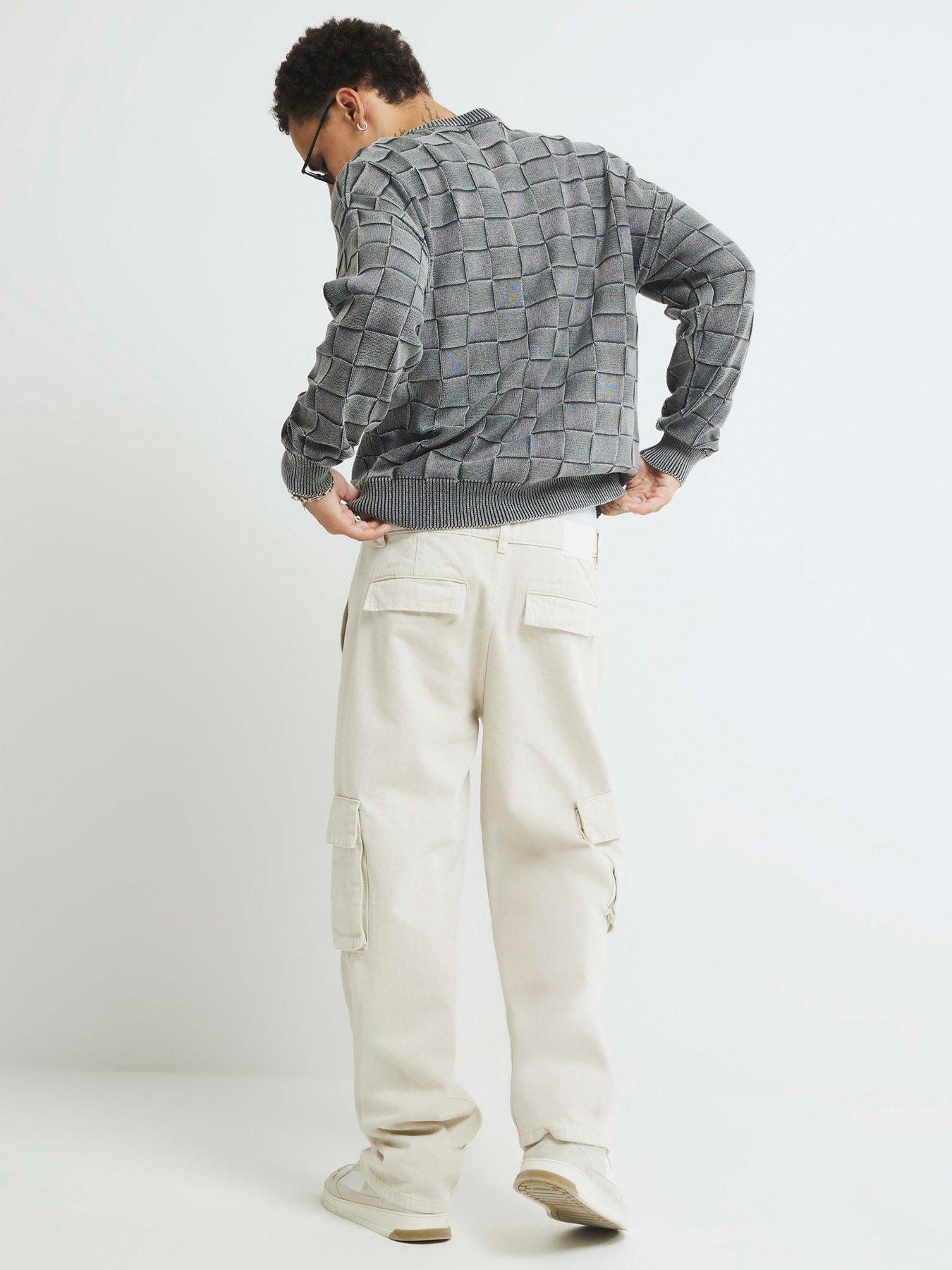Image 2 of 4 of River Island Long Sleeve Washed Checkerboard Crew - Grey