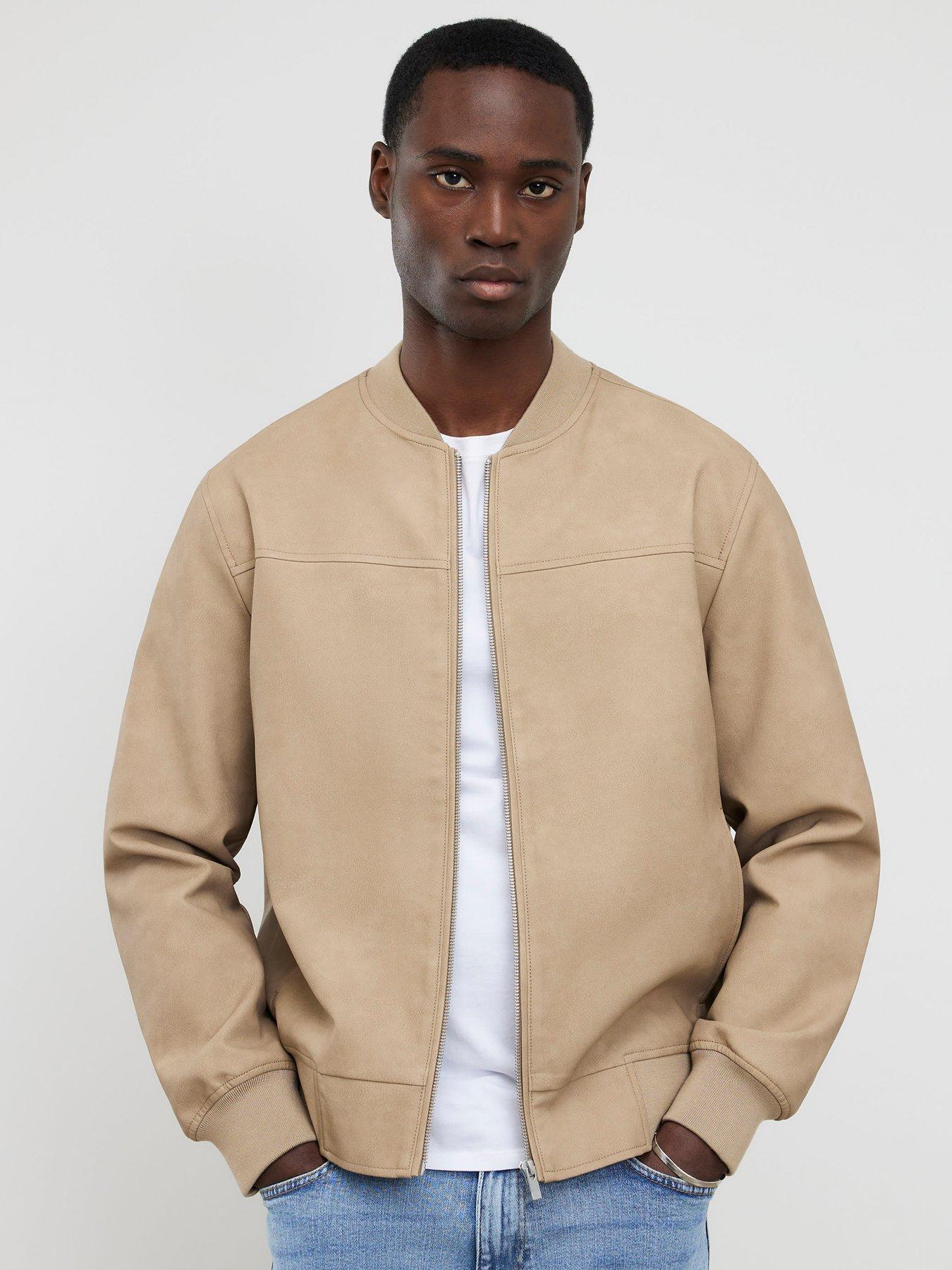 River Island Faux Leather Bomber Jacket - Beige
