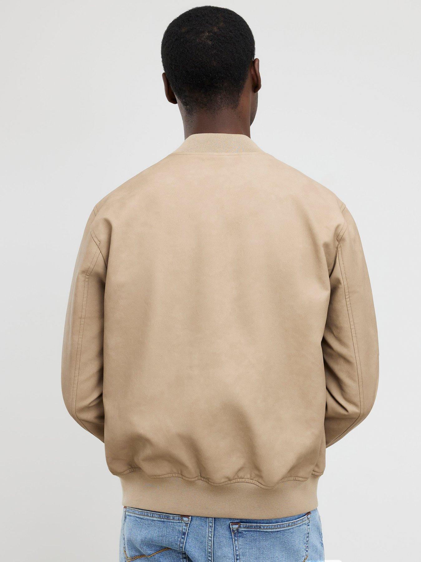 Image 2 of 4 of River Island Faux Leather Bomber Jacket - Beige