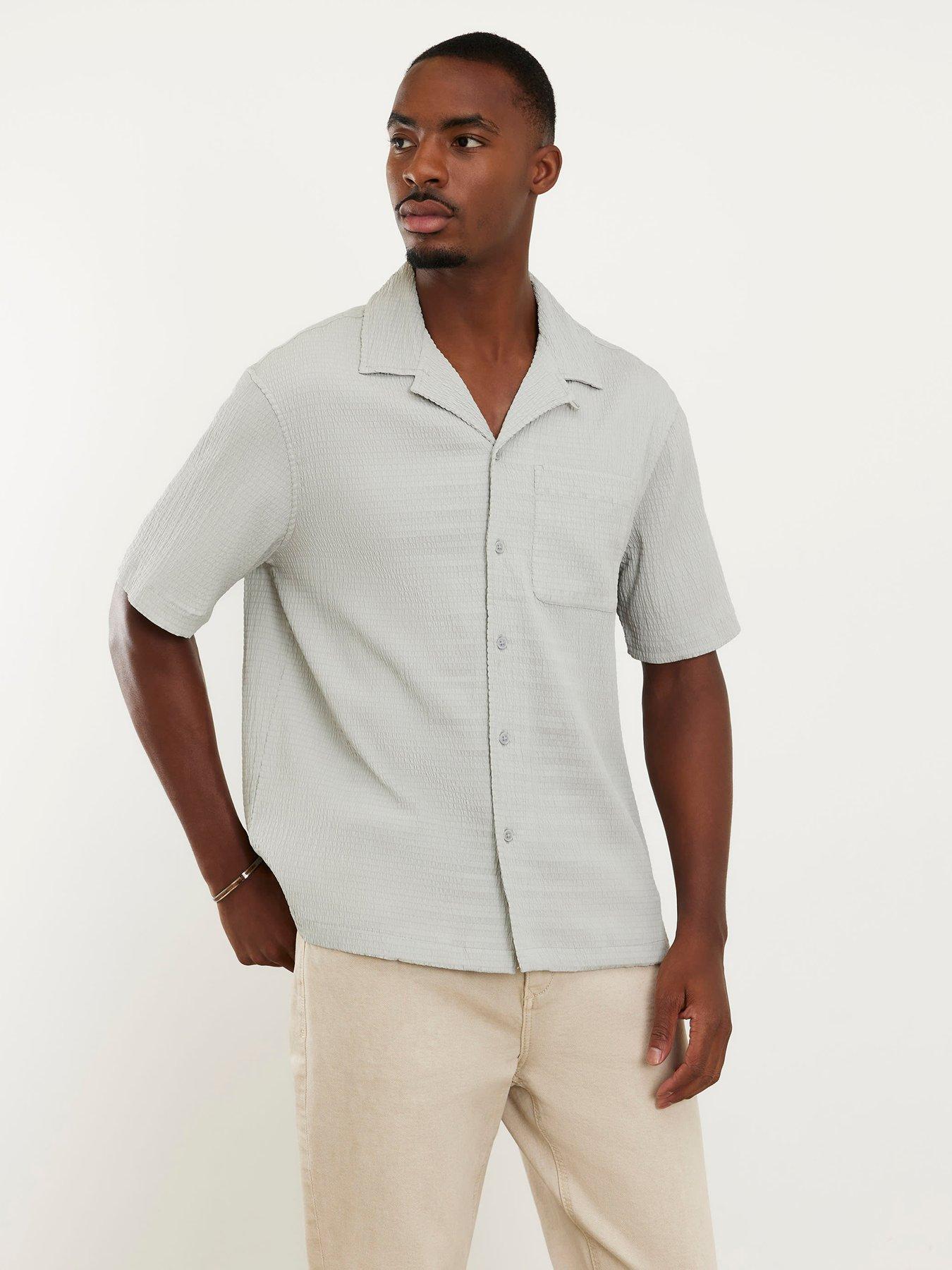 River Island Seersucker Short Sleeve Shirt - Grey