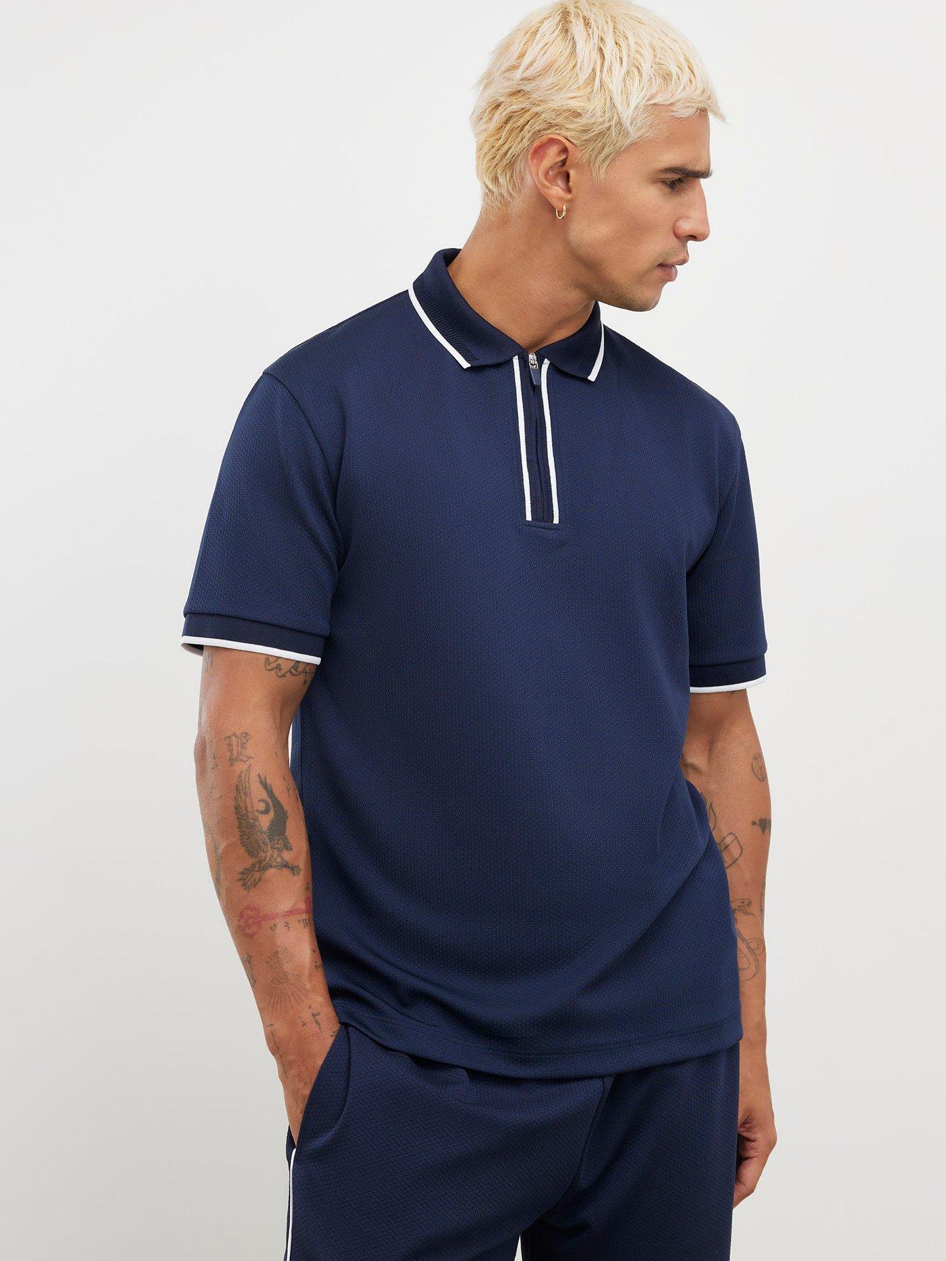 river-island-slim-racking-zip-polo-shirt-navyfront