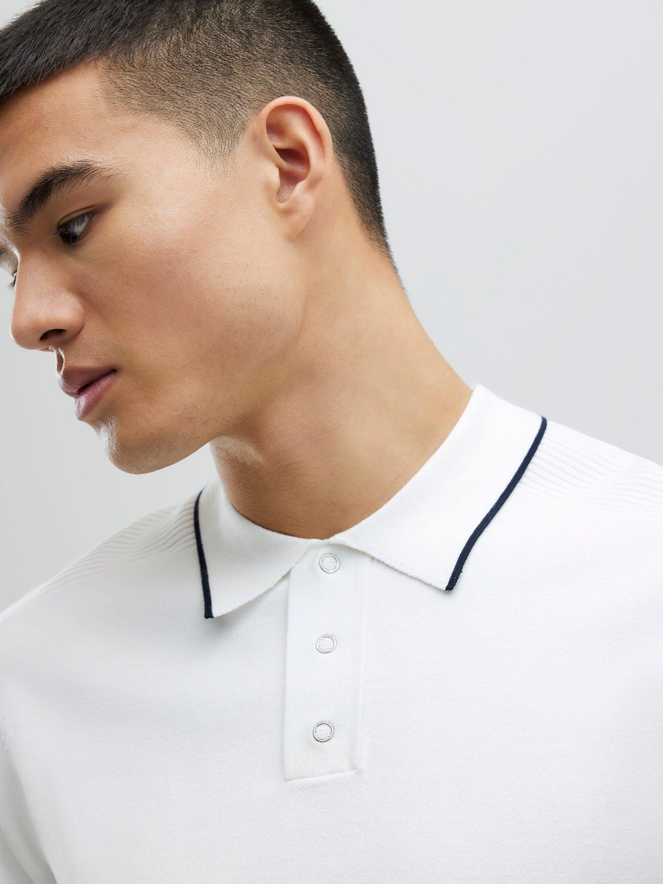river-island-short-sleeve-engineered-knitted-polo-shirt-whiteoutfit