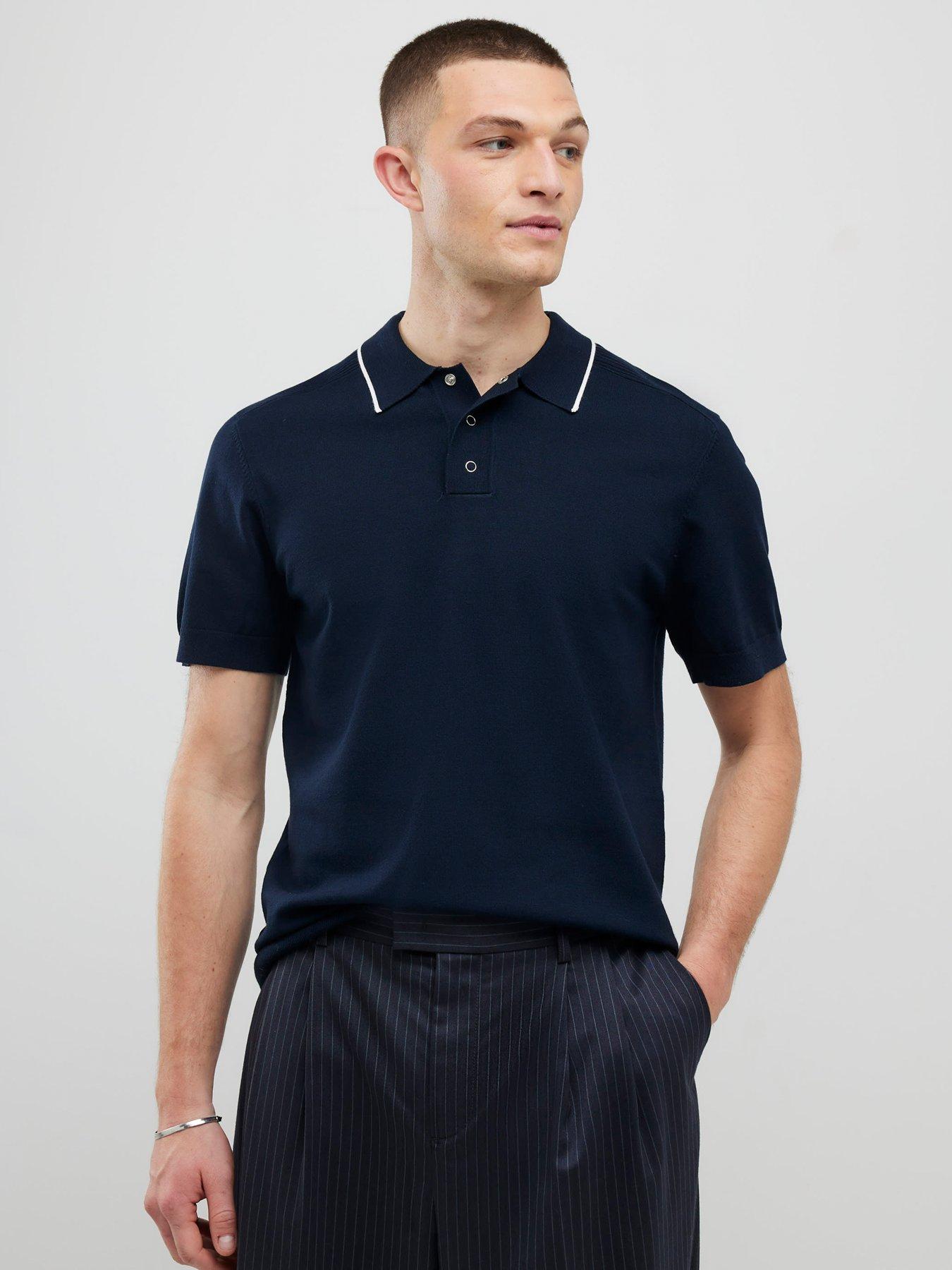 river-island-short-sleeve-engineered-knitted-polo-shirt-navyfront