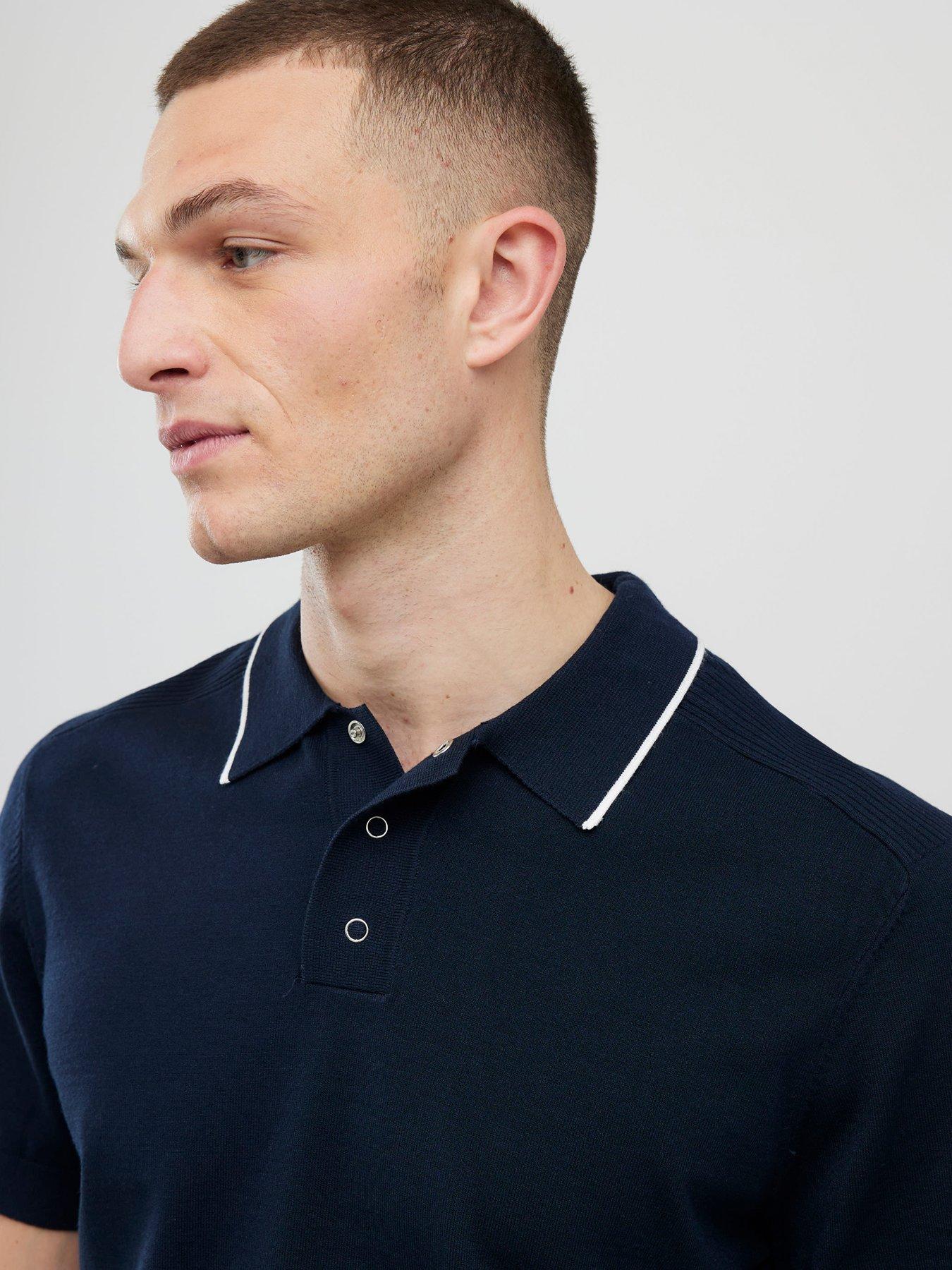 river-island-short-sleeve-engineered-knitted-polo-shirt-navyoutfit