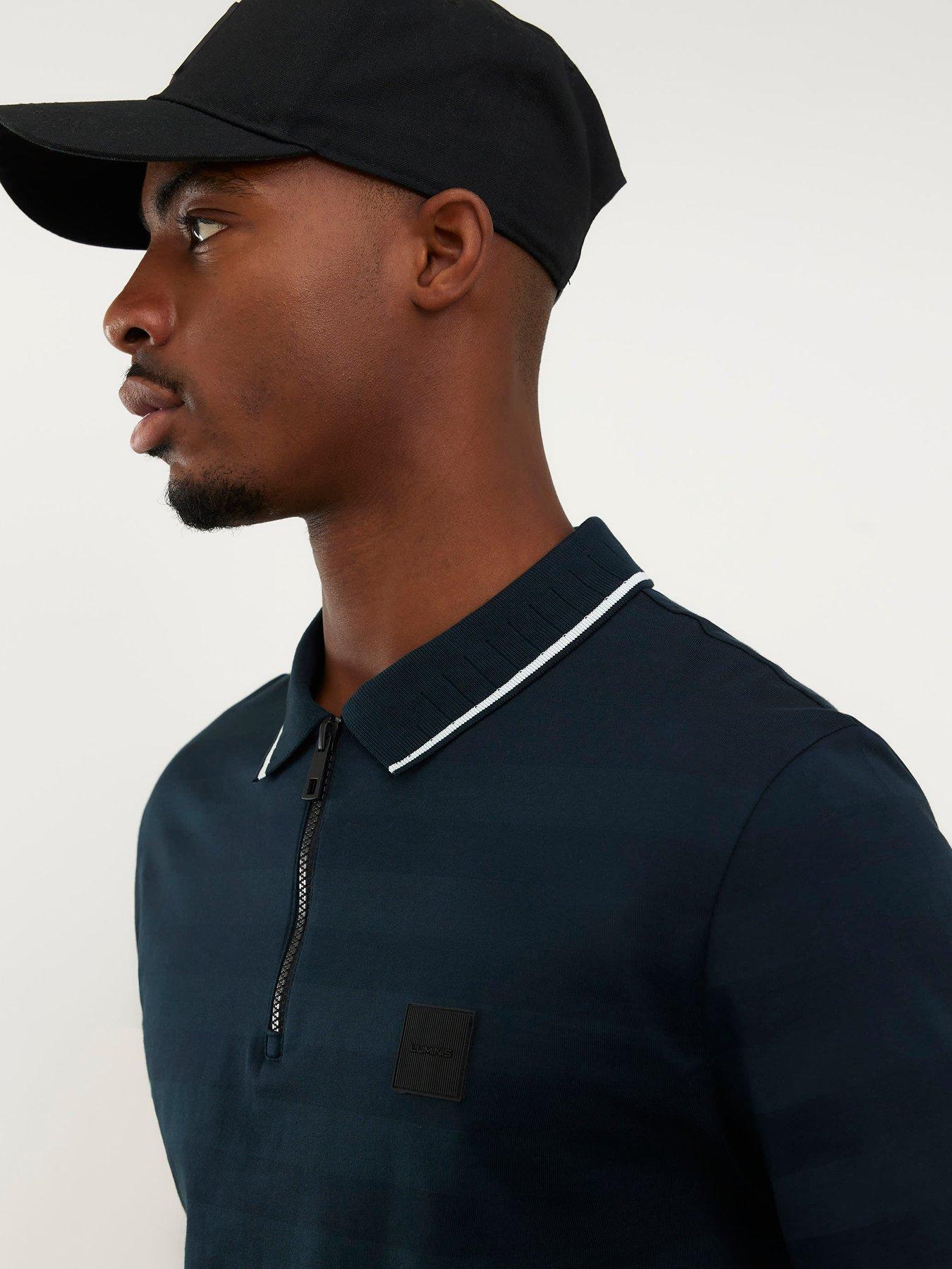 river-island-slim-jacquard-stripe-polo-shirt-navyoutfit