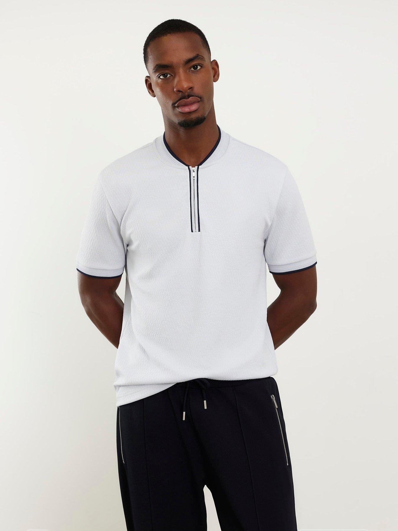 Image 1 of 6 of River Island Shorts Sleeve Slim Tex Tip Baseball T-Shirt - Blue