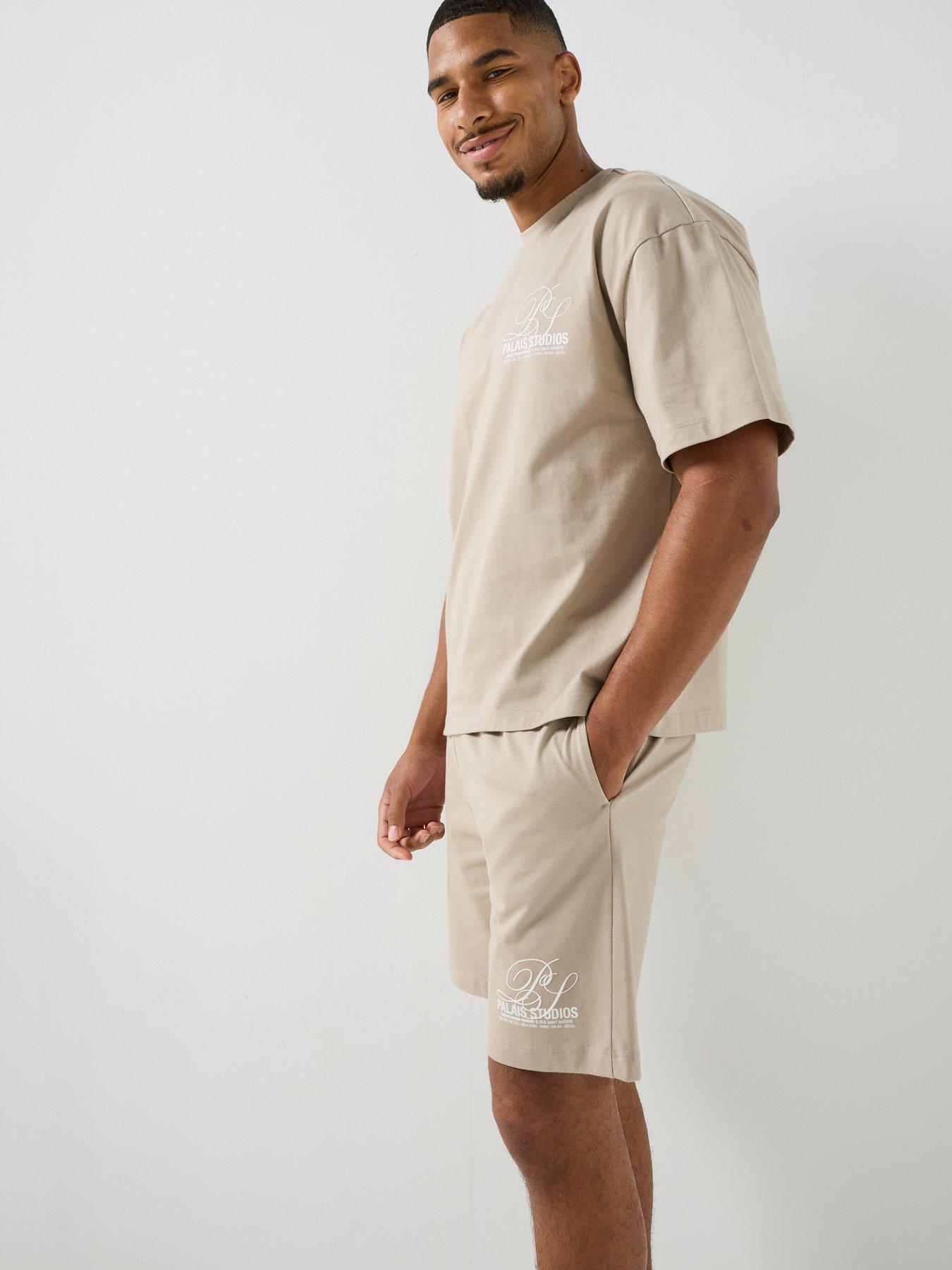 River Island Short Sleeve Boxy T-Shirt  &  Shorts Set - Beige