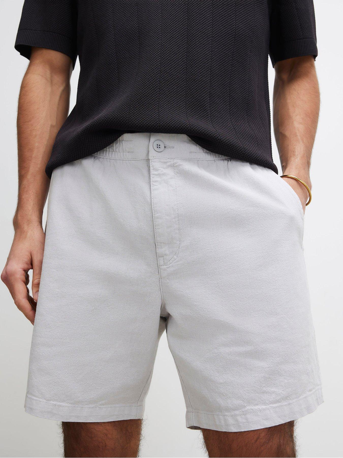 Image 4 of 4 of River Island Regular Fit Linen Blend Shorts - Grey