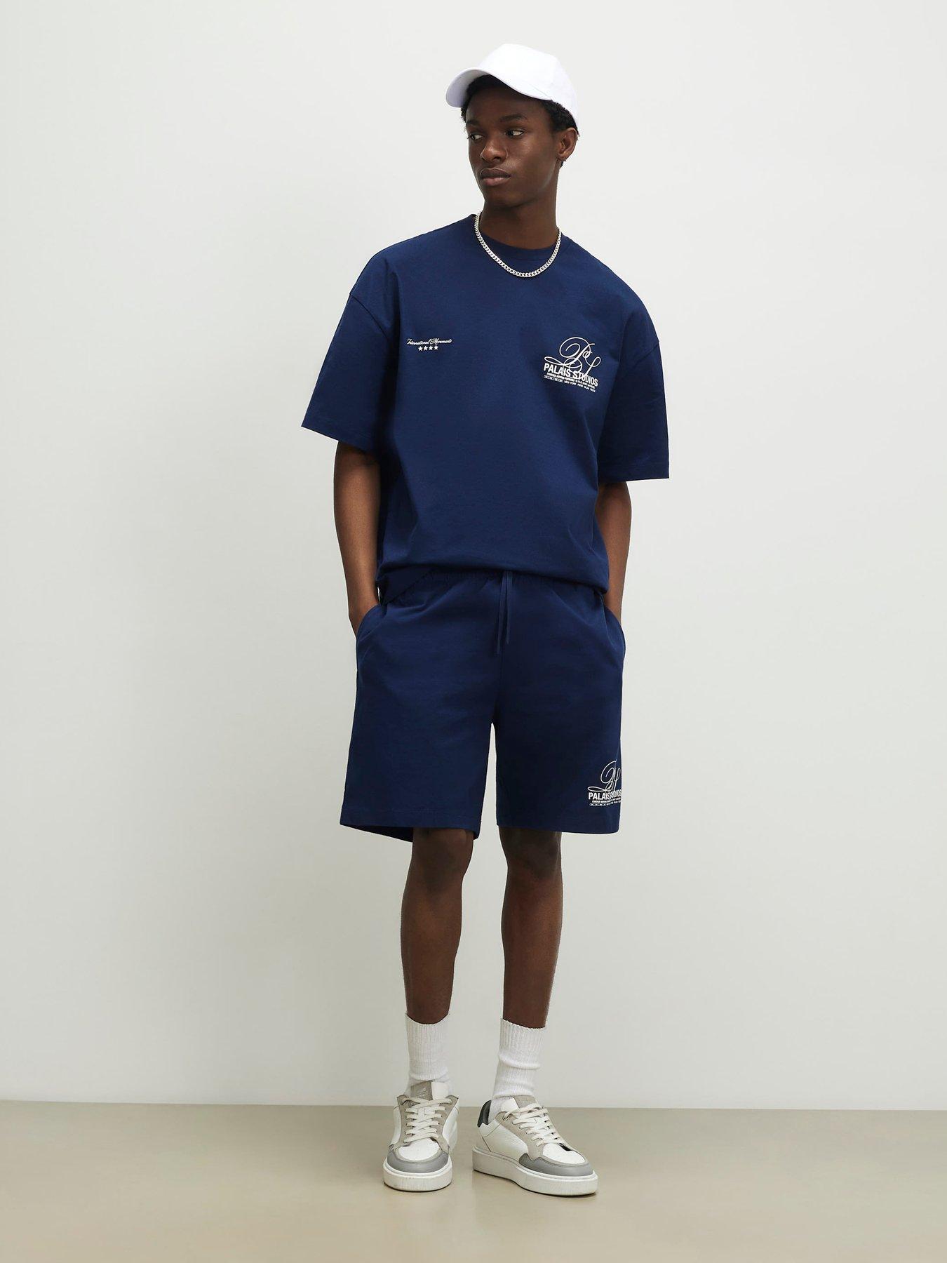 Image 3 of 4 of River Island Short Sleeve Boxy T-Shirt And Short Set - Navy