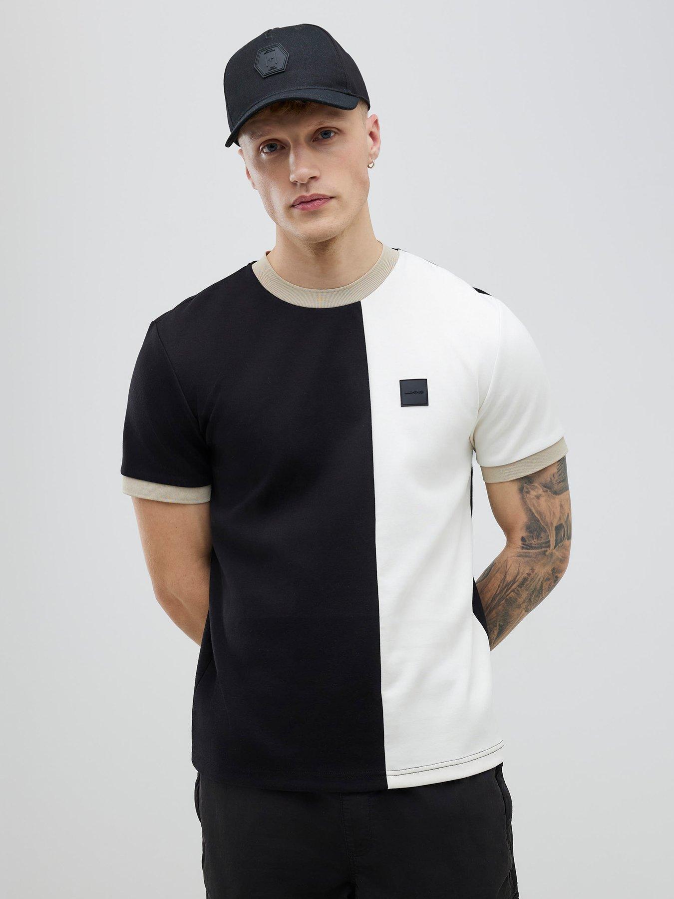 Image 1 of 4 of River Island Short Sleeve Regular Scuba Blocked T-Shirt - Black