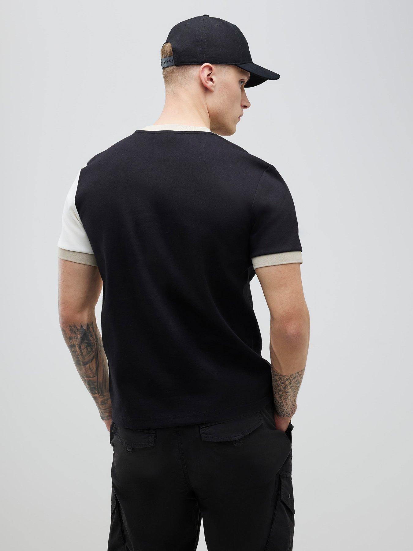 Image 2 of 4 of River Island Short Sleeve Regular Scuba Blocked T-Shirt - Black
