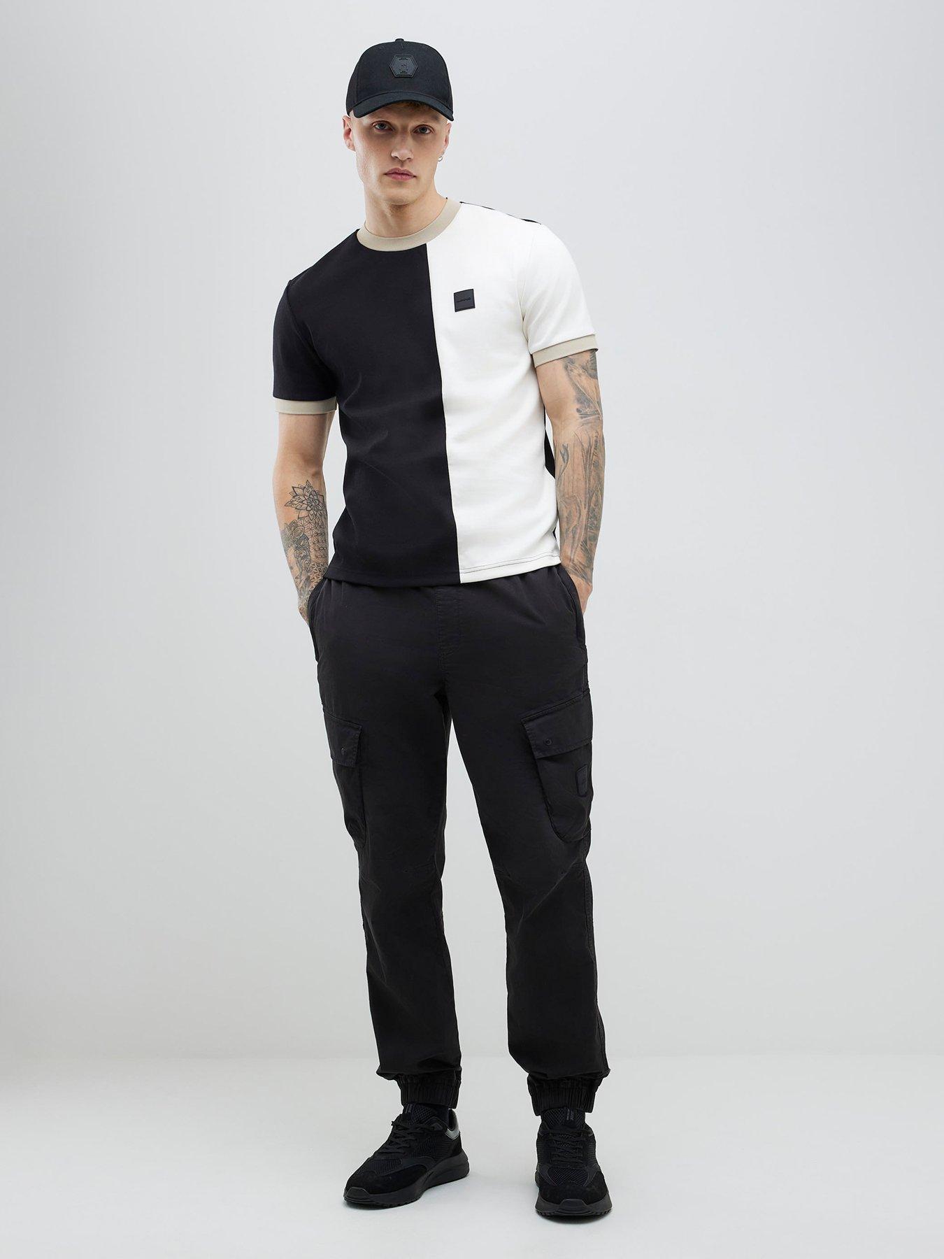 Image 3 of 4 of River Island Short Sleeve Regular Scuba Blocked T-Shirt - Black