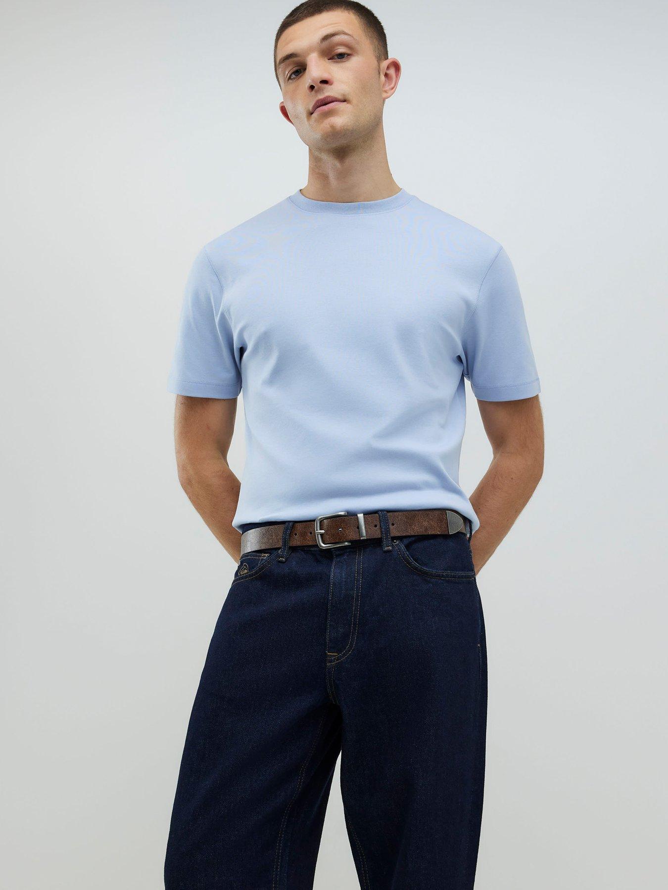 Image 3 of 4 of River Island Slim Essentials Short Sleeve T-Shirt - Light Blue