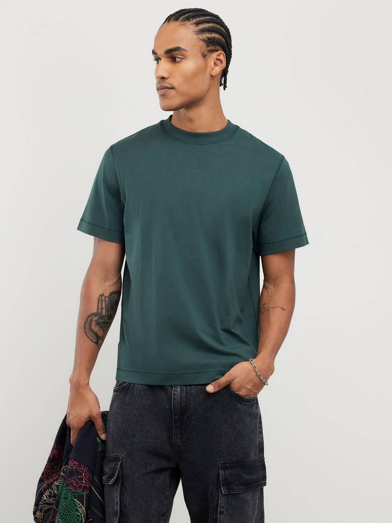 Image 1 of 4 of River Island Regular Essentials Short Sleeve T-Shirt - Dark Green