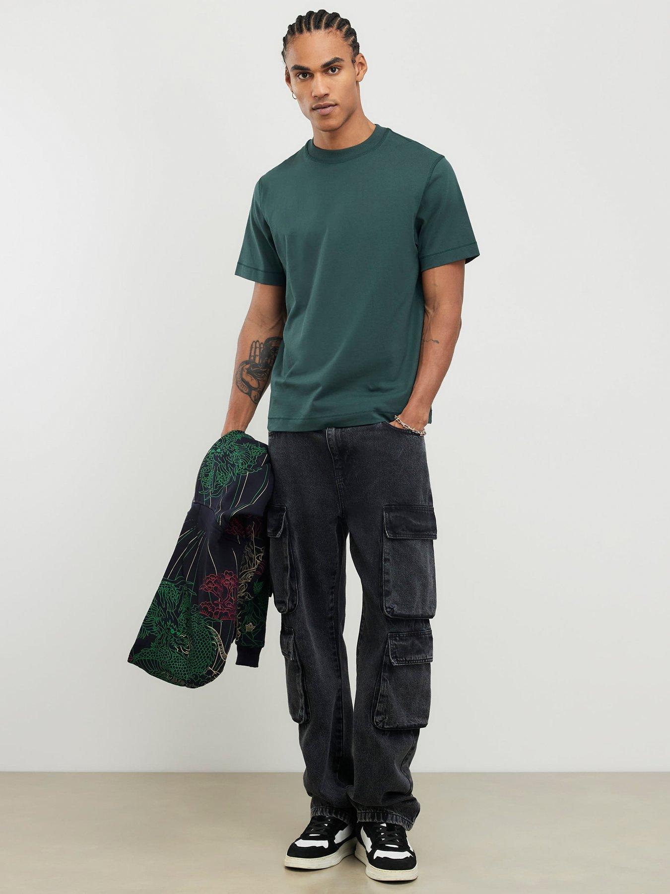 Image 3 of 4 of River Island Regular Essentials Short Sleeve T-Shirt - Dark Green