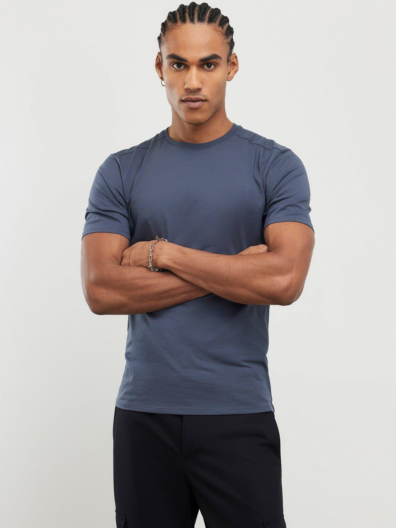 Image 1 of 4 of River Island Muscle Essentials Short Sleeve T-Shirt - Dark Blue