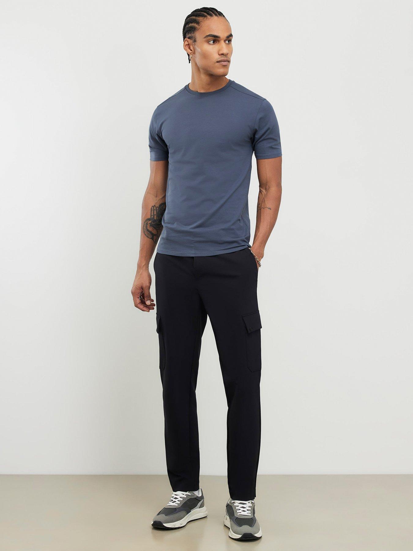Image 3 of 4 of River Island Muscle Essentials Short Sleeve T-Shirt - Dark Blue