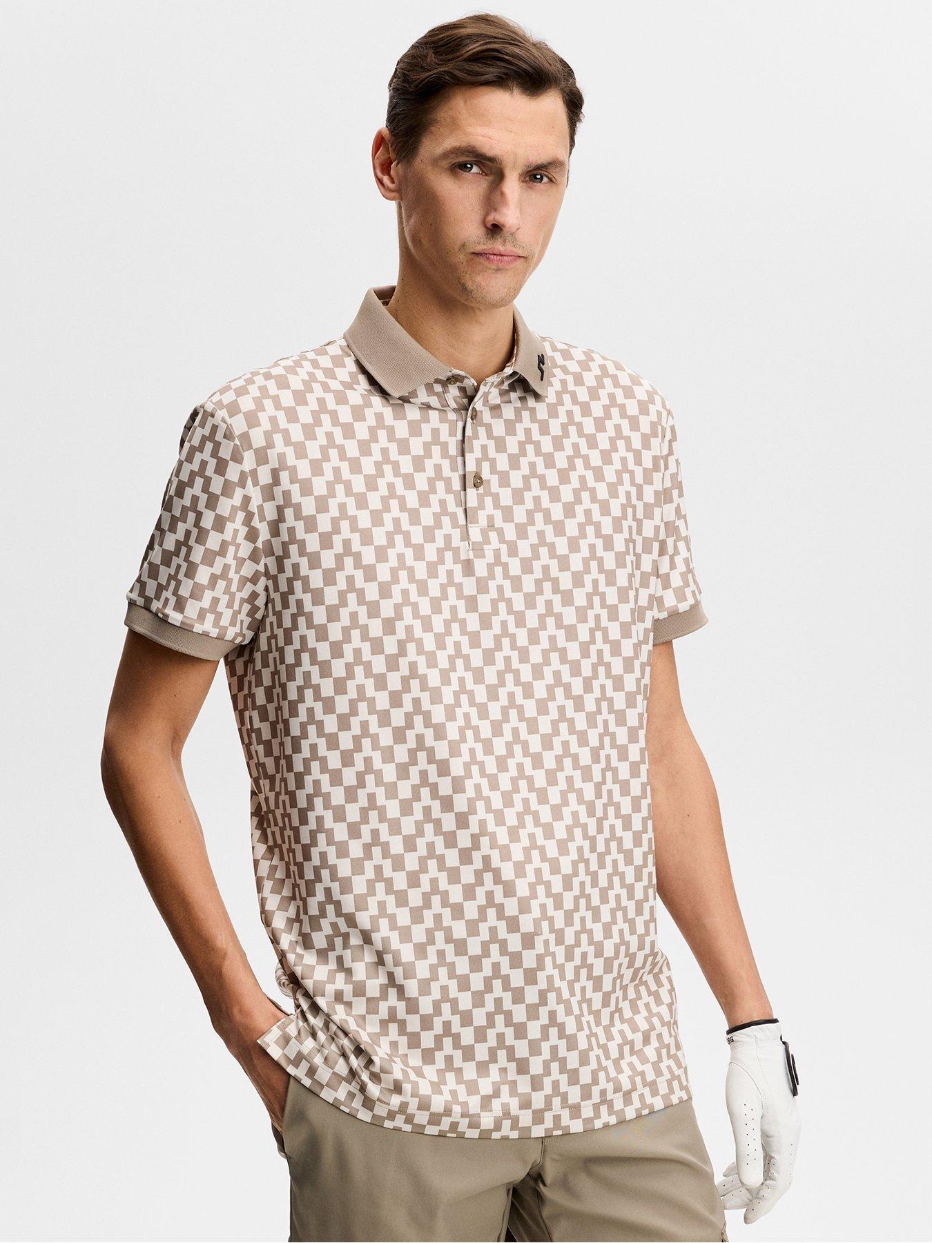 Image 1 of 5 of J LINDEBERG Mens Golf Tour Tech Print Polo - Beige
