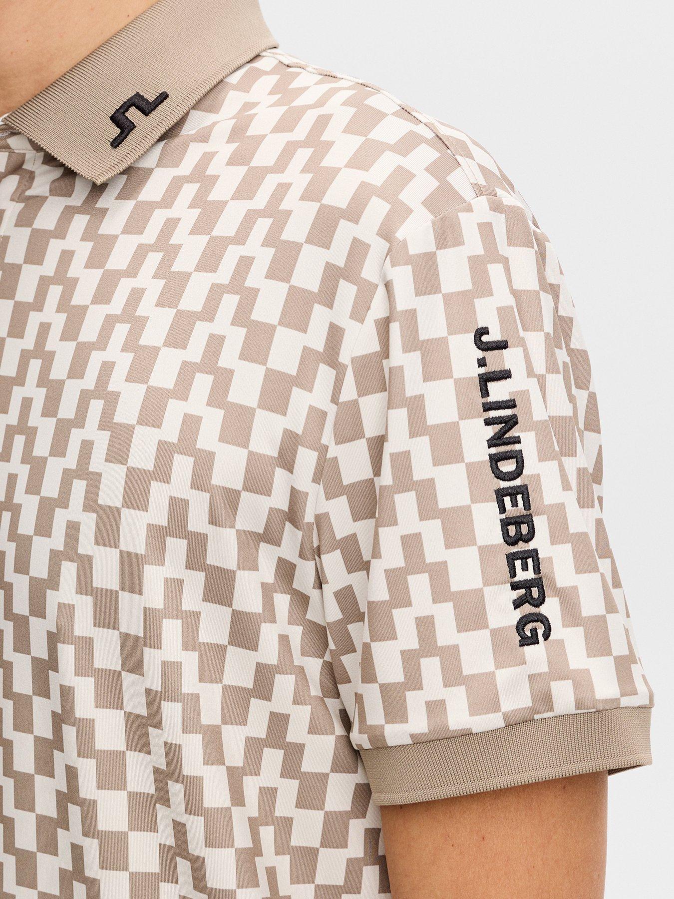 Image 4 of 5 of J LINDEBERG Mens Golf Tour Tech Print Polo - Beige