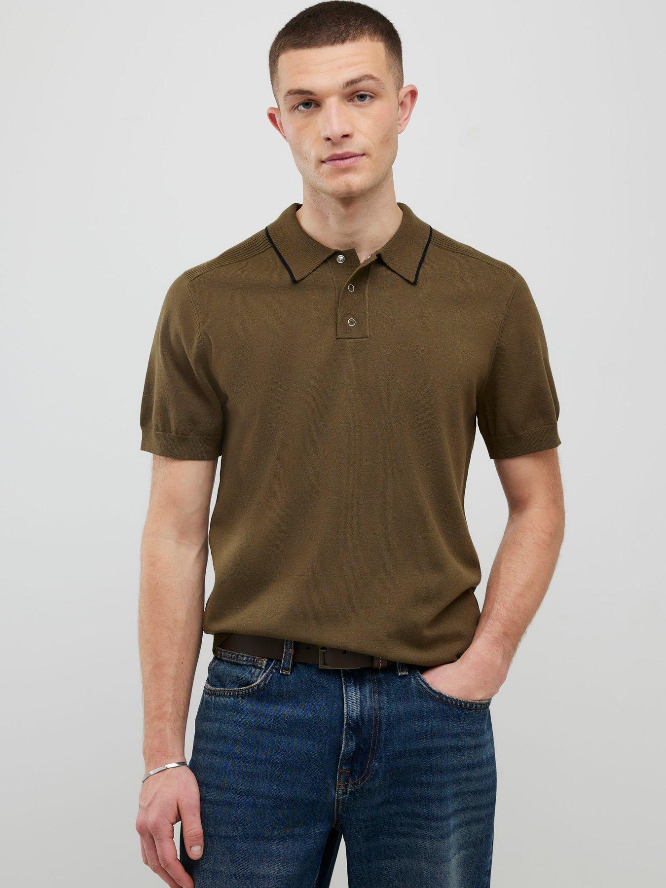 river-island-short-sleeve-engineered-knitted-polo-shirt-khaki