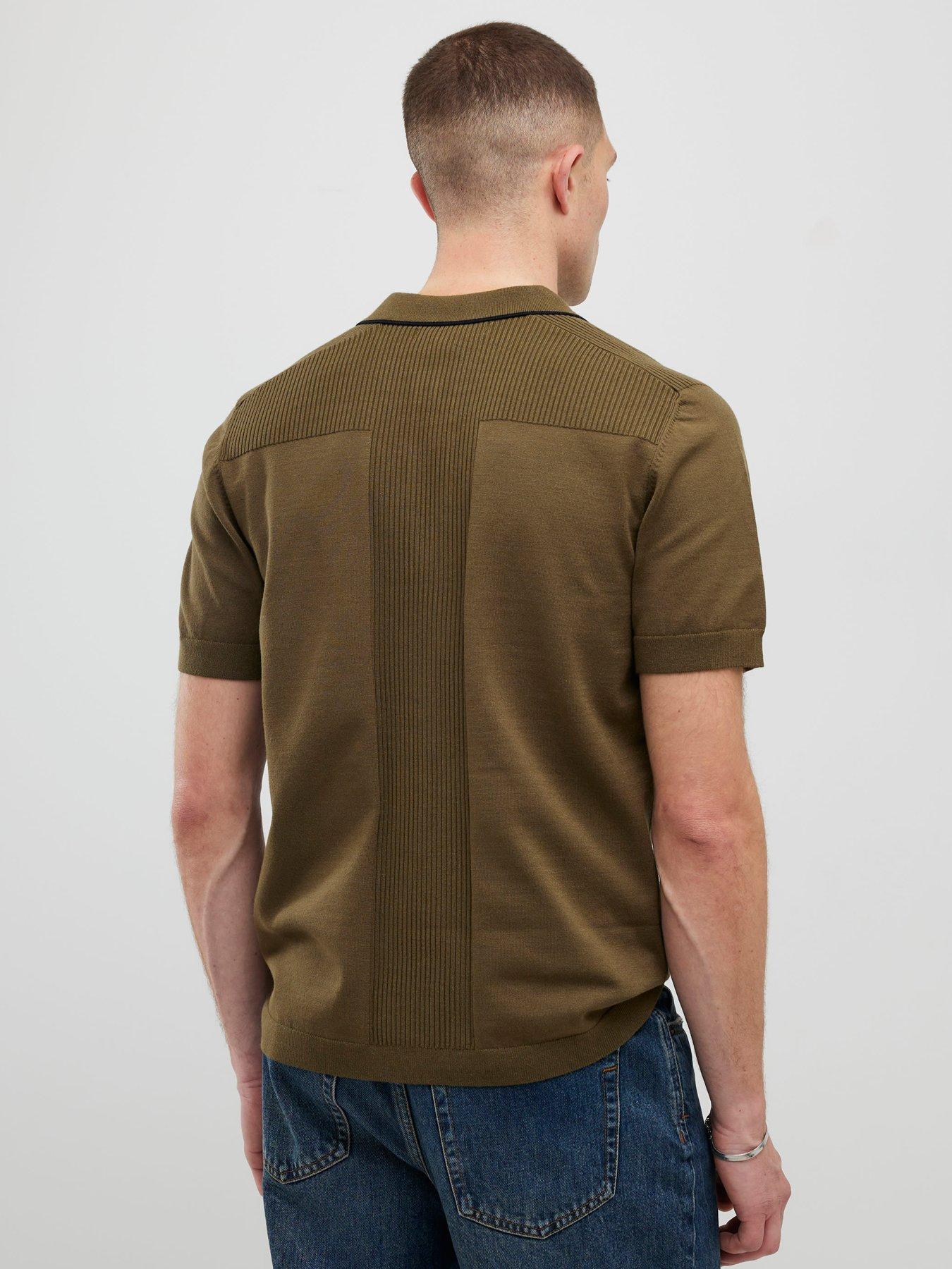 river-island-short-sleeve-engineered-knitted-polo-shirt-khakistillFront