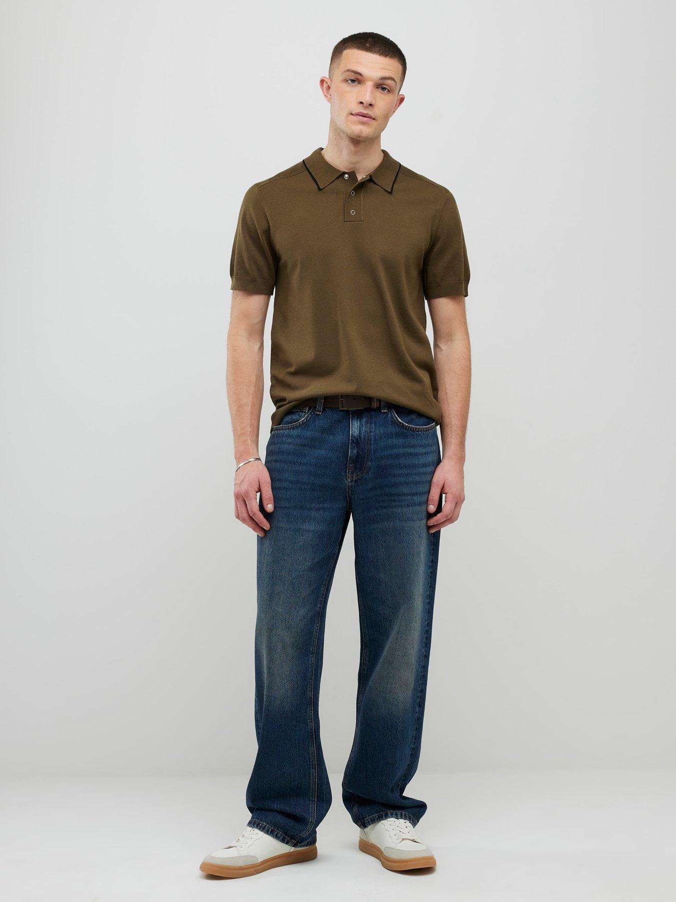 river-island-short-sleeve-engineered-knitted-polo-shirt-khakiback