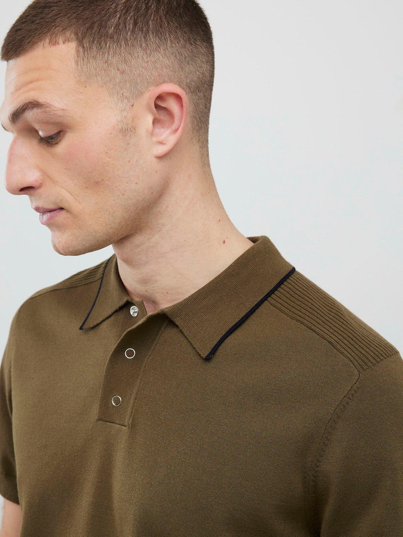 river-island-short-sleeve-engineered-knitted-polo-shirt-khakioutfit