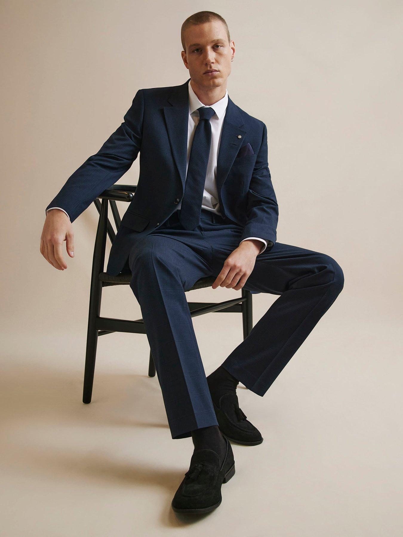Image 4 of 6 of River Island Check Slim Trouser - Navy