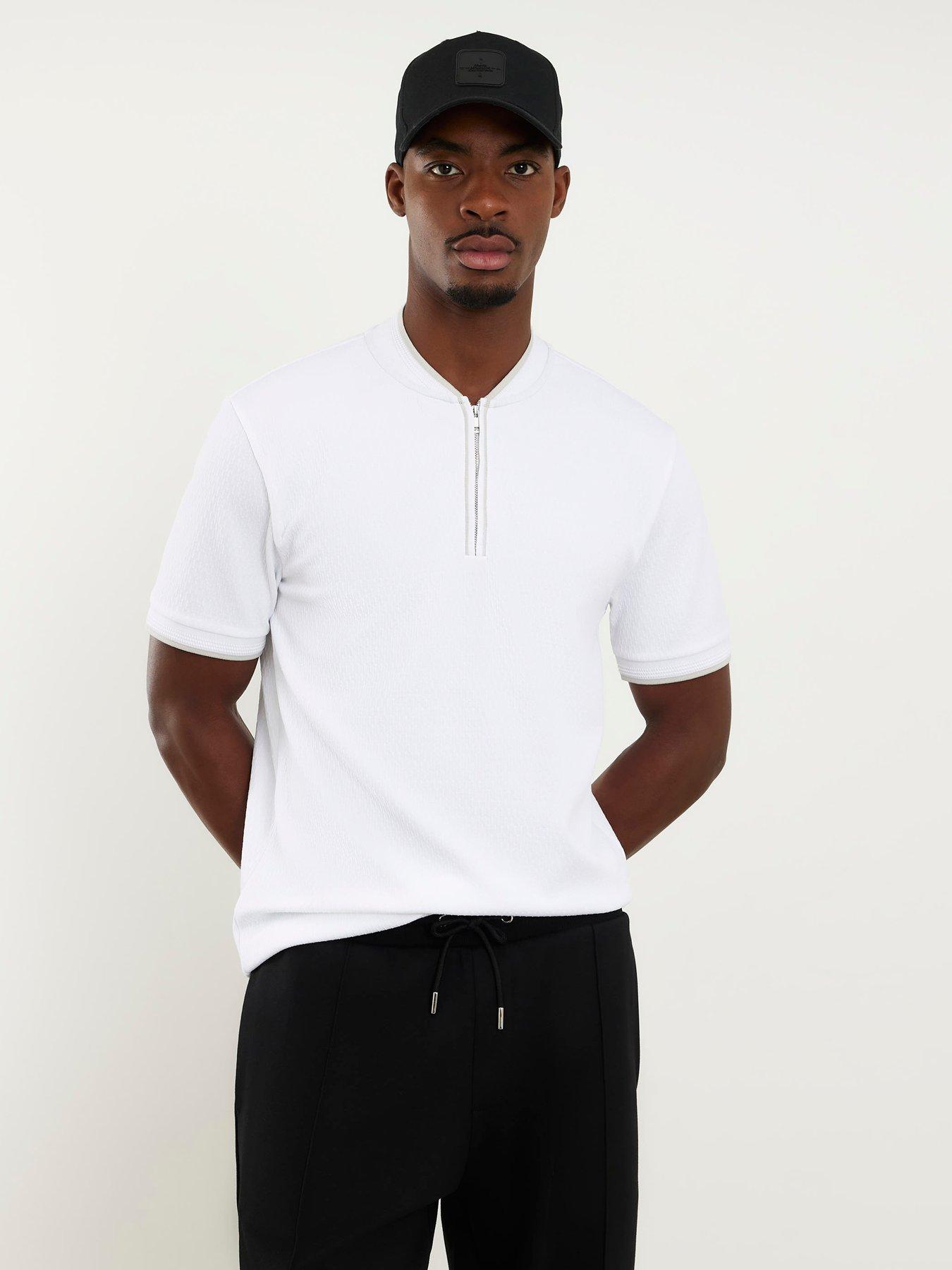 River Island Shorts Sleeve Slim Tex Tip Baseball T-Shirt - White