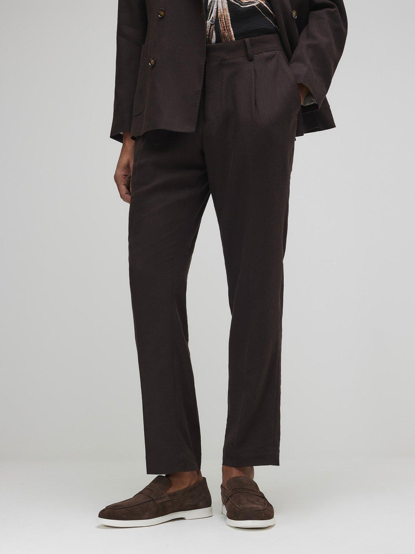 River Island Linen Blend Slim Trousers - Brown