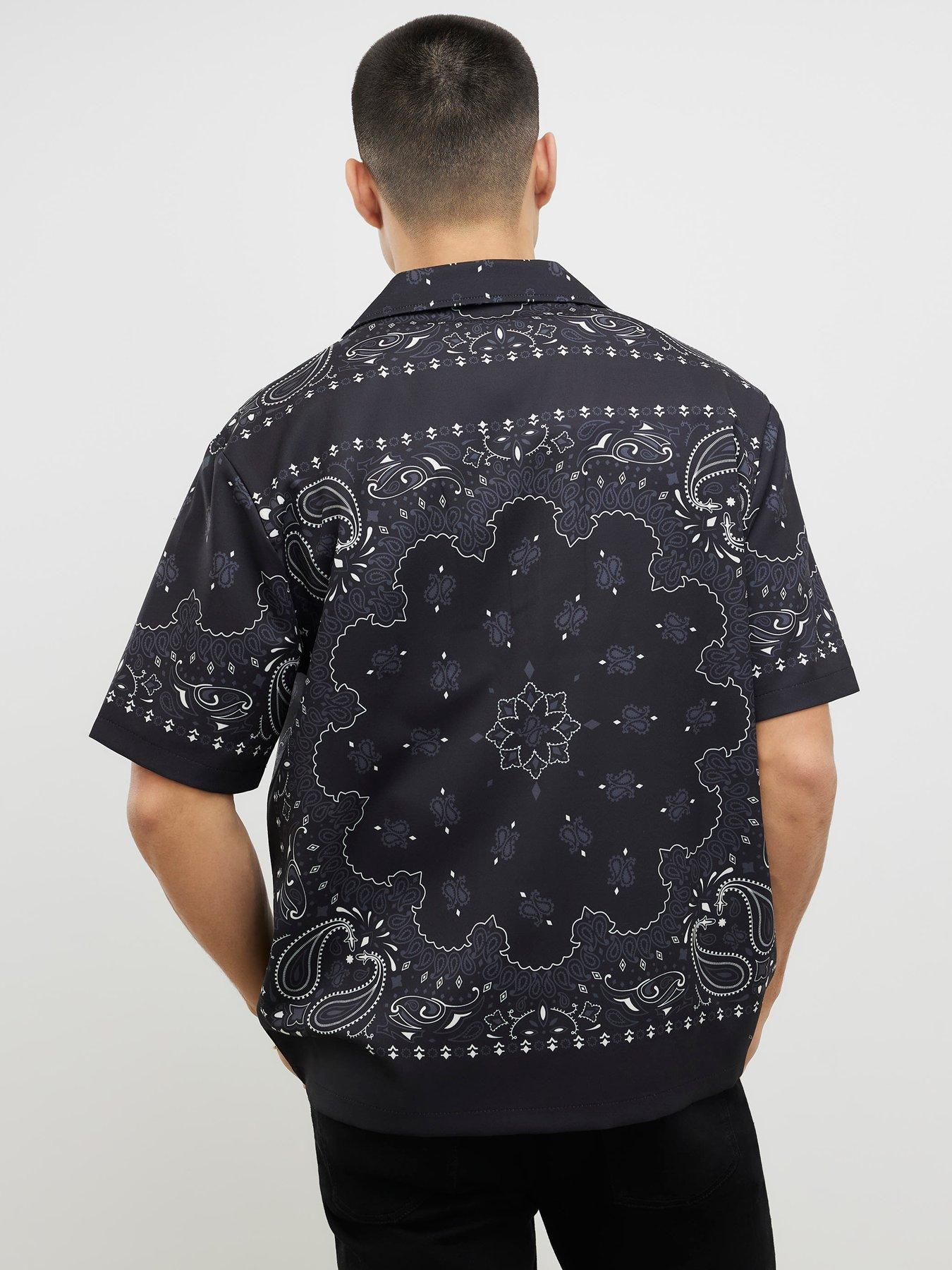 Image 2 of 4 of River Island Short Sleeve Paisley Border Shirt - Black