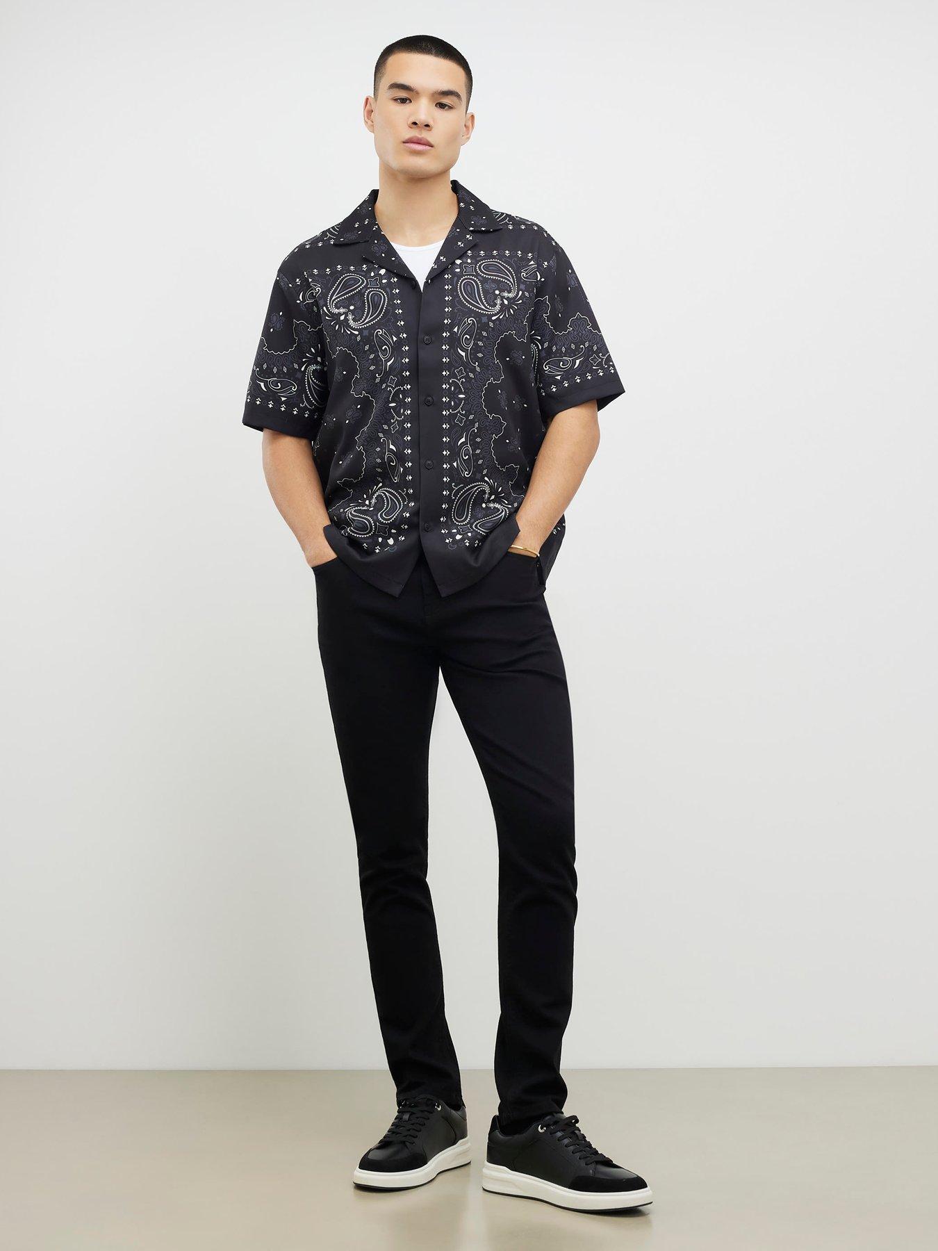 Image 3 of 4 of River Island Short Sleeve Paisley Border Shirt - Black
