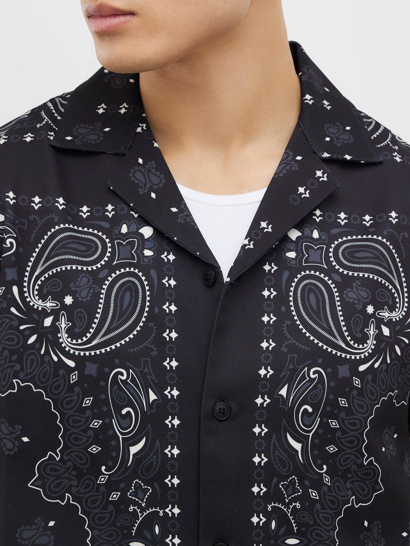 Image 4 of 4 of River Island Short Sleeve Paisley Border Shirt - Black