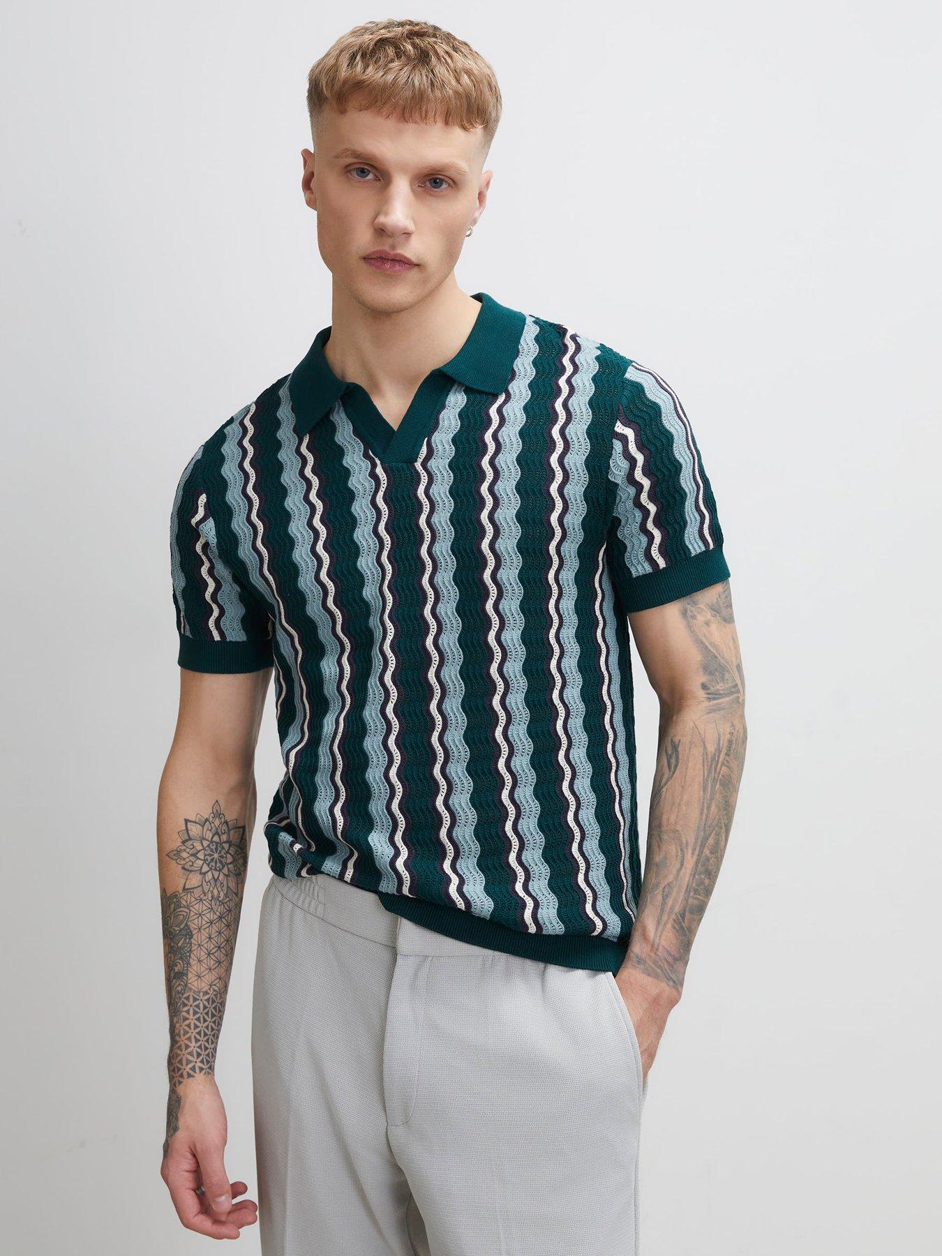 River Island Wavy Stripe Polo Shirt - Green