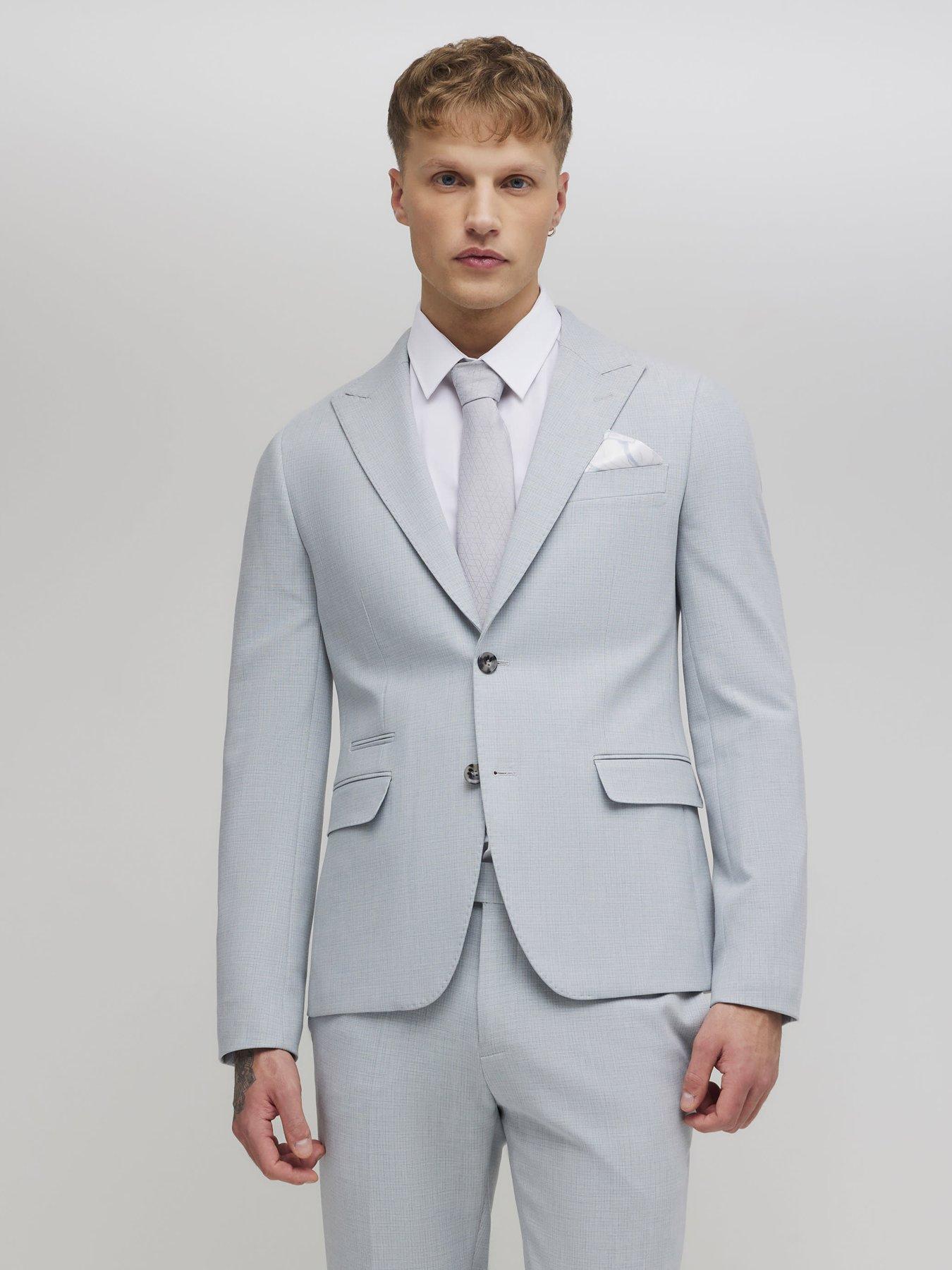 Image 1 of 4 of River Island Mircocheck Skinny Suit Jacket - Blue