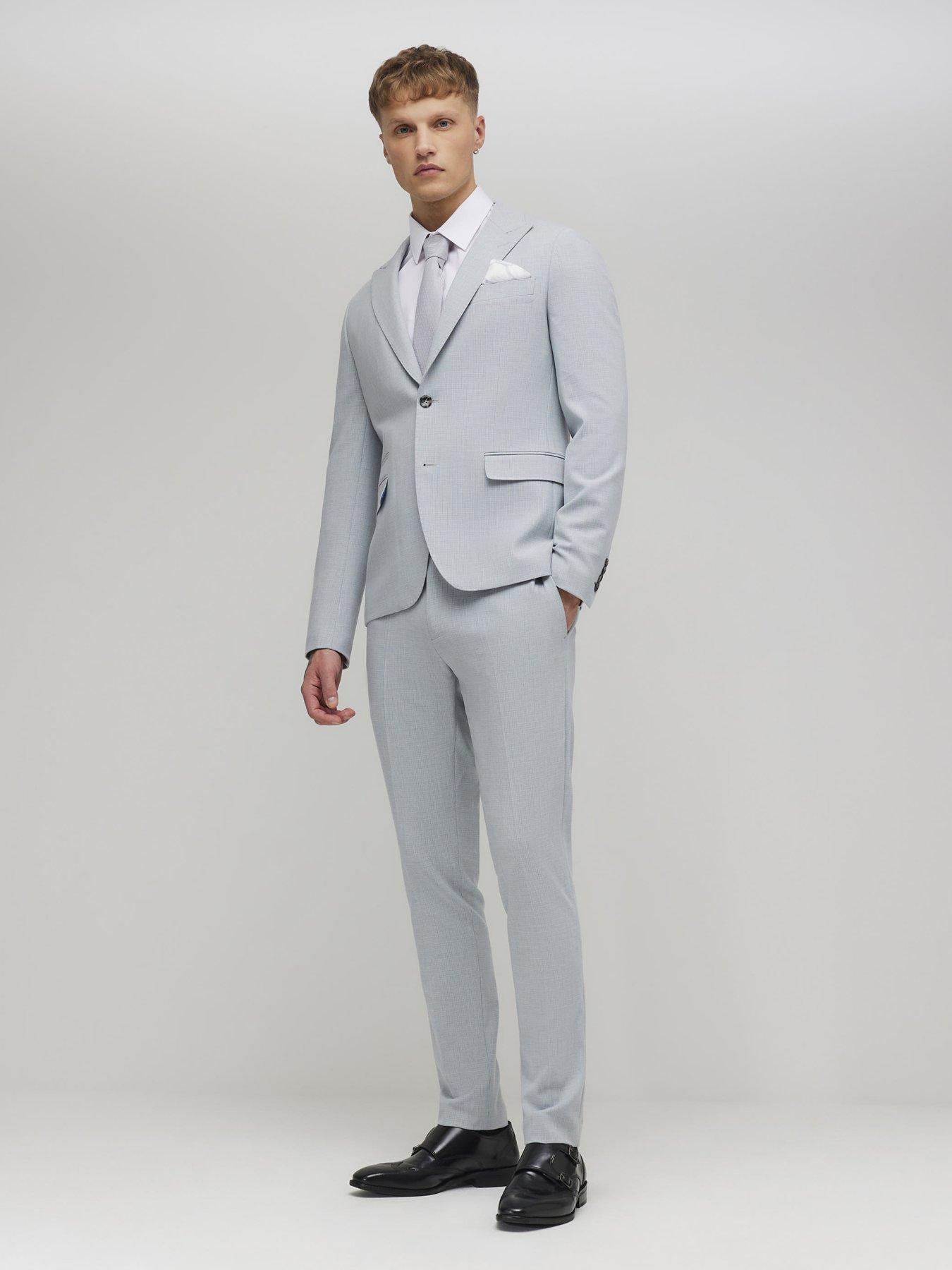 Image 3 of 4 of River Island Mircocheck Skinny Suit Jacket - Blue