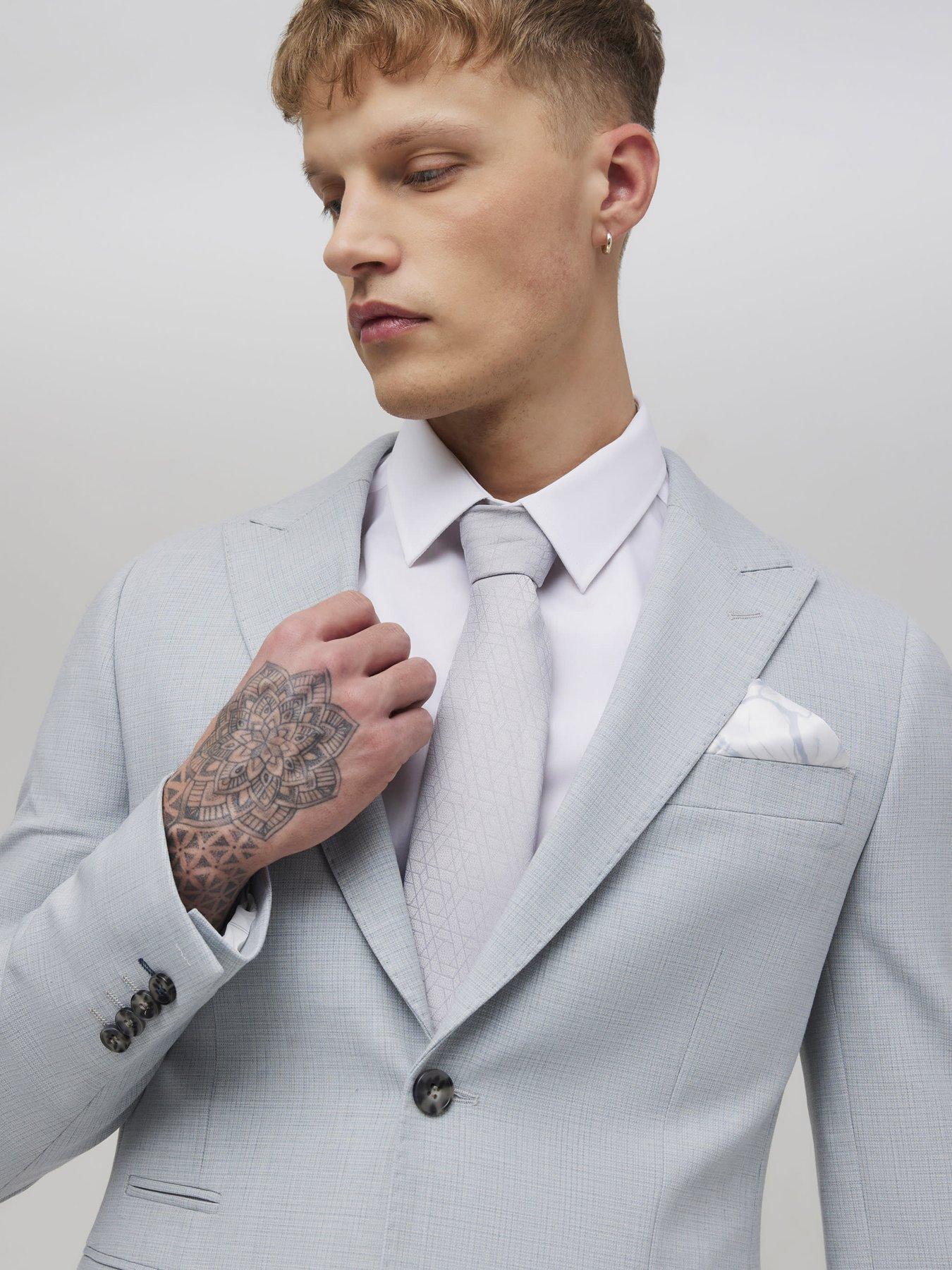 Image 4 of 4 of River Island Mircocheck Skinny Suit Jacket - Blue