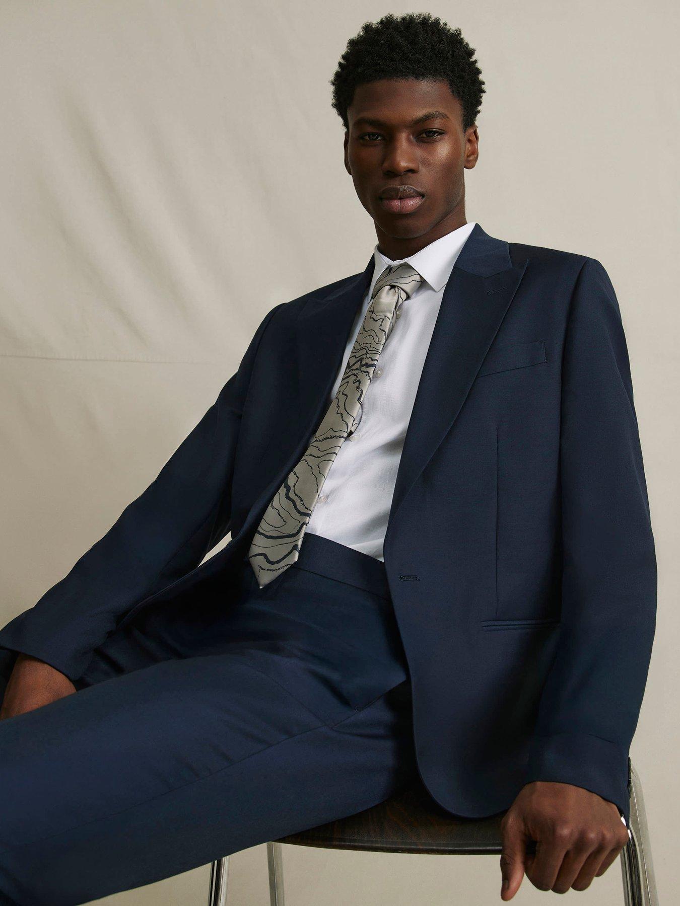 Image 1 of 6 of River Island Buzzy Blue Suit Jacket - Navy