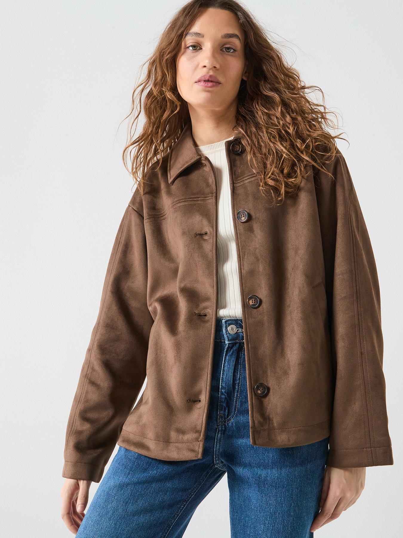 only-carolina-faux-suede-jacket-brownfront