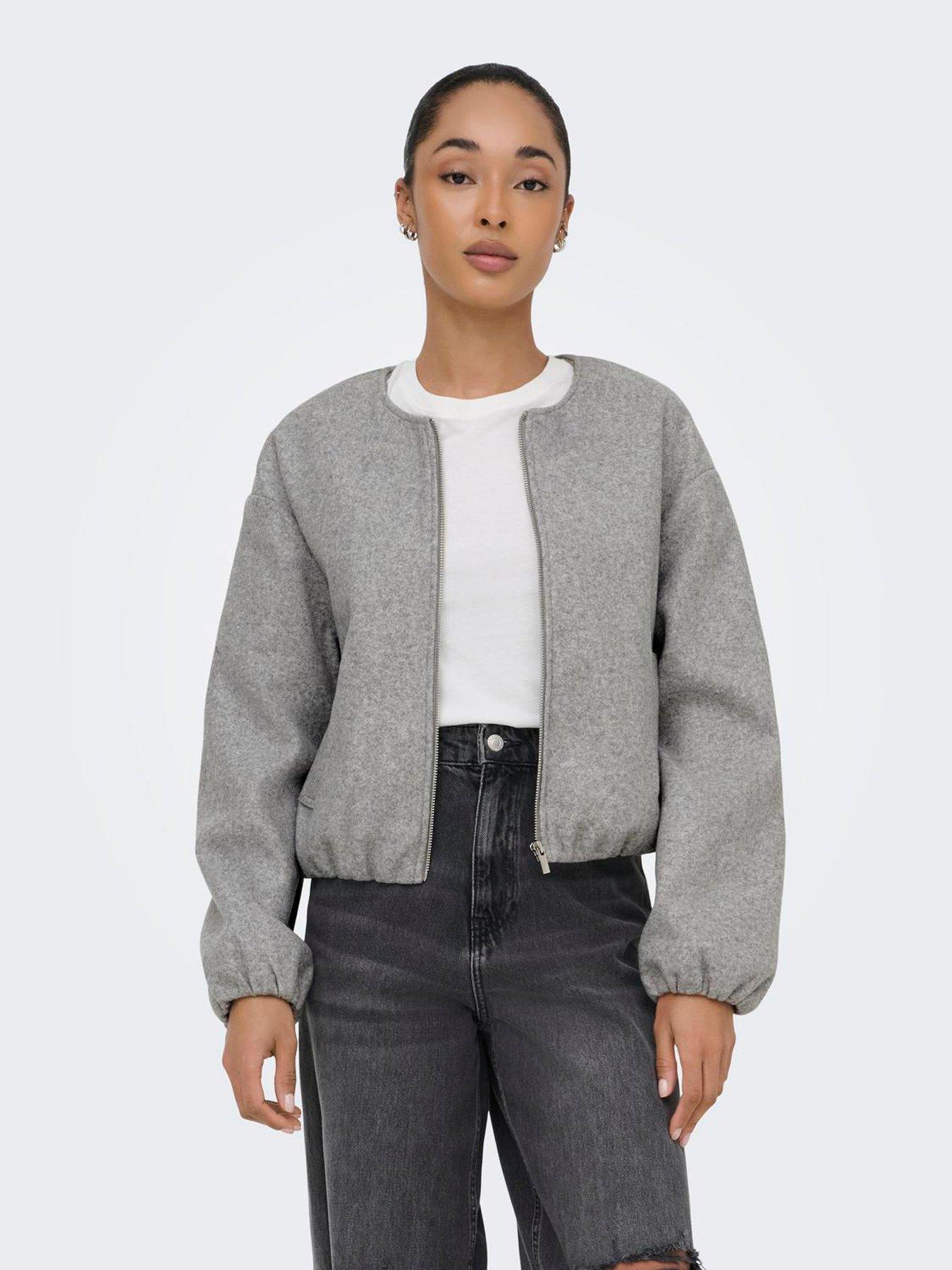 Image 4 of 5 of Only Long Sleeve Balloon Bomber Jacket - Light Grey